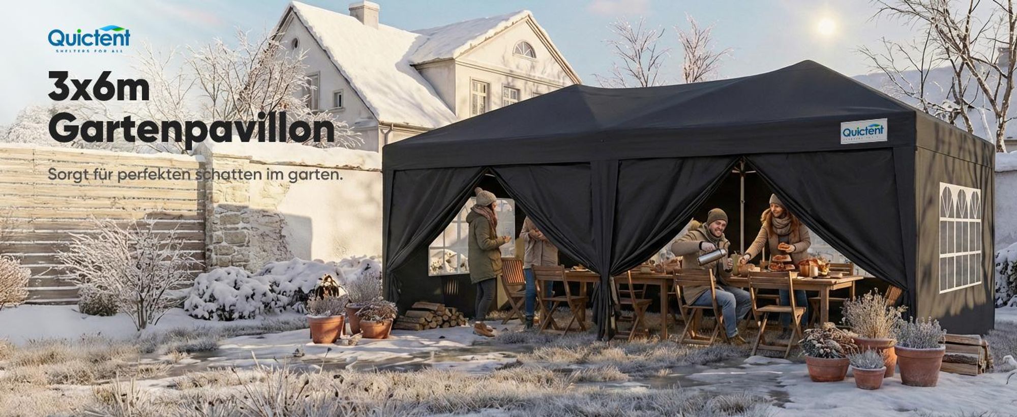 Quictent Faltpavillon 3x6m mit 6 Seitenwänden,Pop up Gartenpavillon mit Rollentasche,Pavillon Partyzelt 3x6 wasserdicht stabil,für Party, Fest,UV 50+