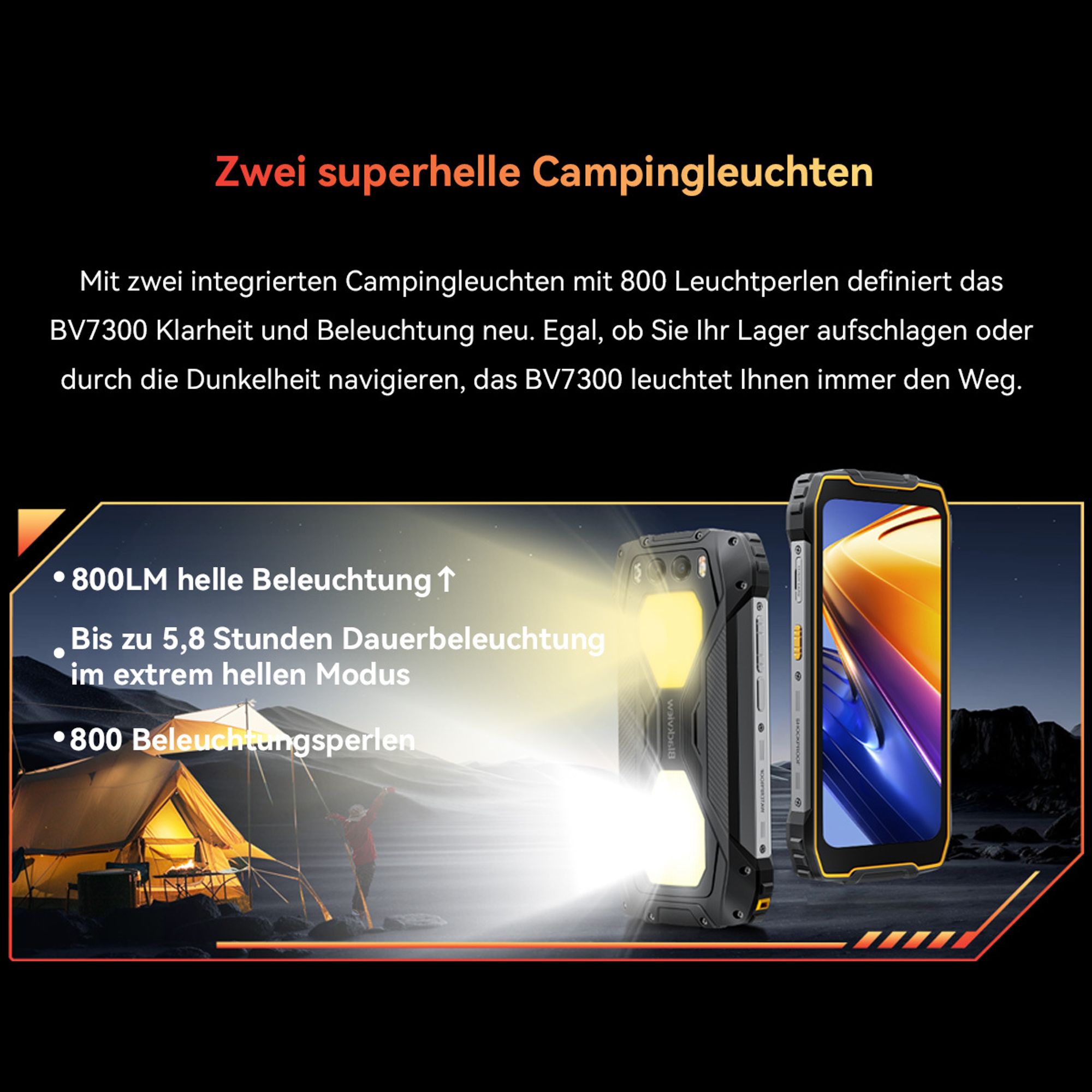 Blackview BV7300 Outdoor Handy,15000mAh/45W/7W Reverse Charging, 18GB+256GB, 6.67",50MP+32MP, Ohne Vertrag, 800LM Camping lampe, Gemini, NFC