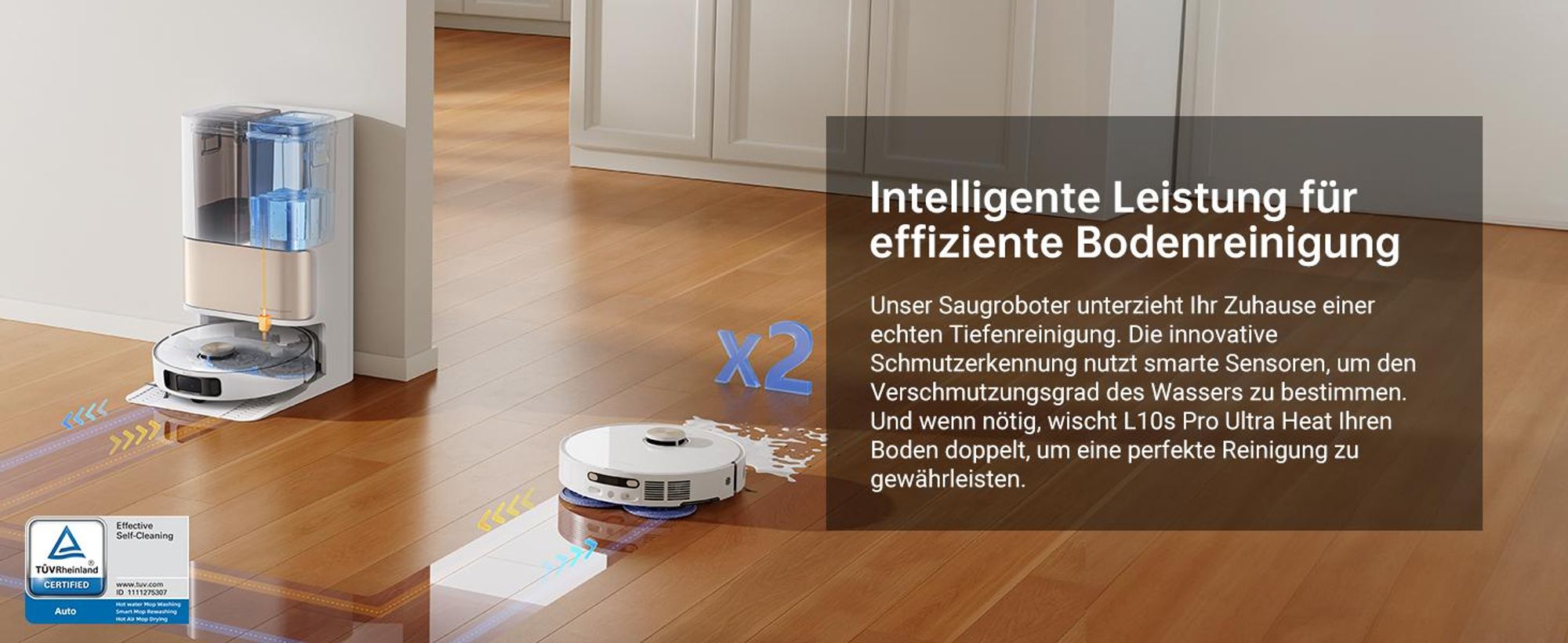 Dreame L10s Pro Ultra Heat Roboter Saugroboter mit Wischfunktion,Automatische Moppreinigung,heißem Wasser,7000Pa,Doppelte Mopp- und Bodenreinigung