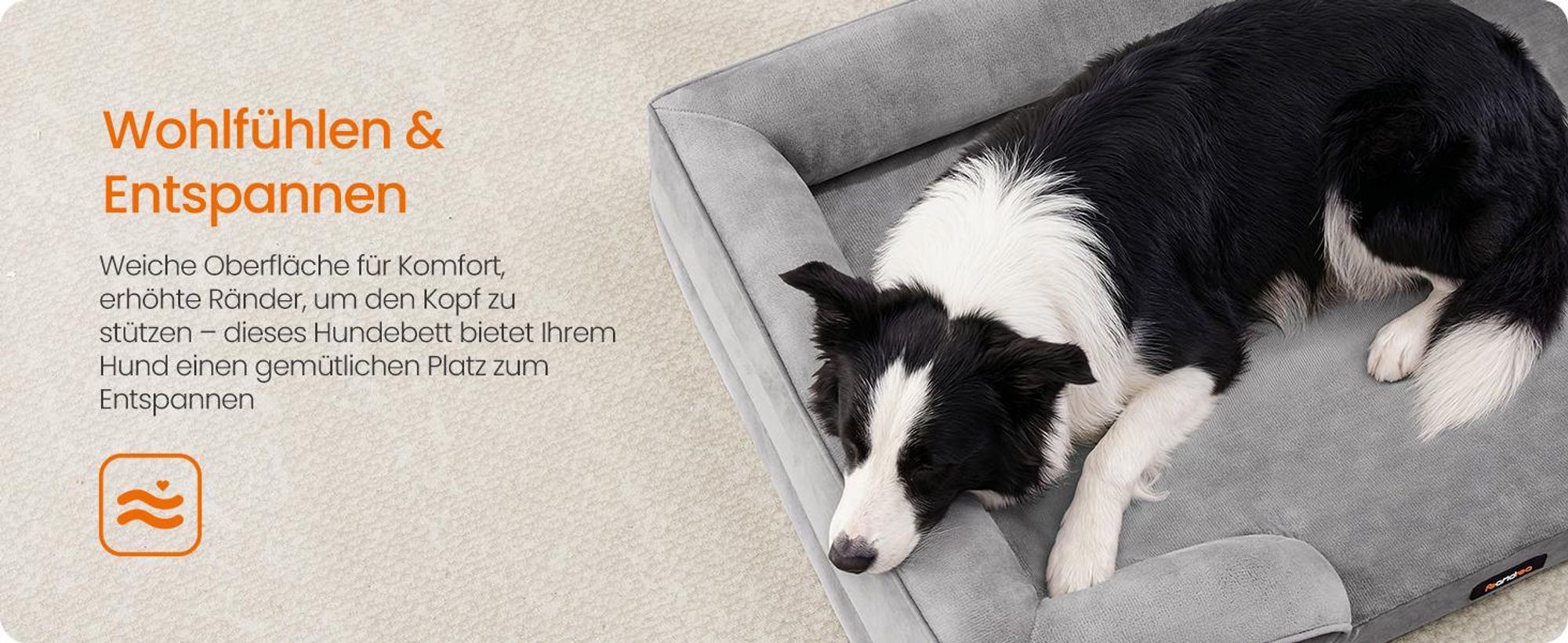FEANDREA Orthopädisches Hundebett XL, abnehmbarer Bezug, erhöhte Ränder, rutschfest, waschbar, Haustierbett, hellgrau
