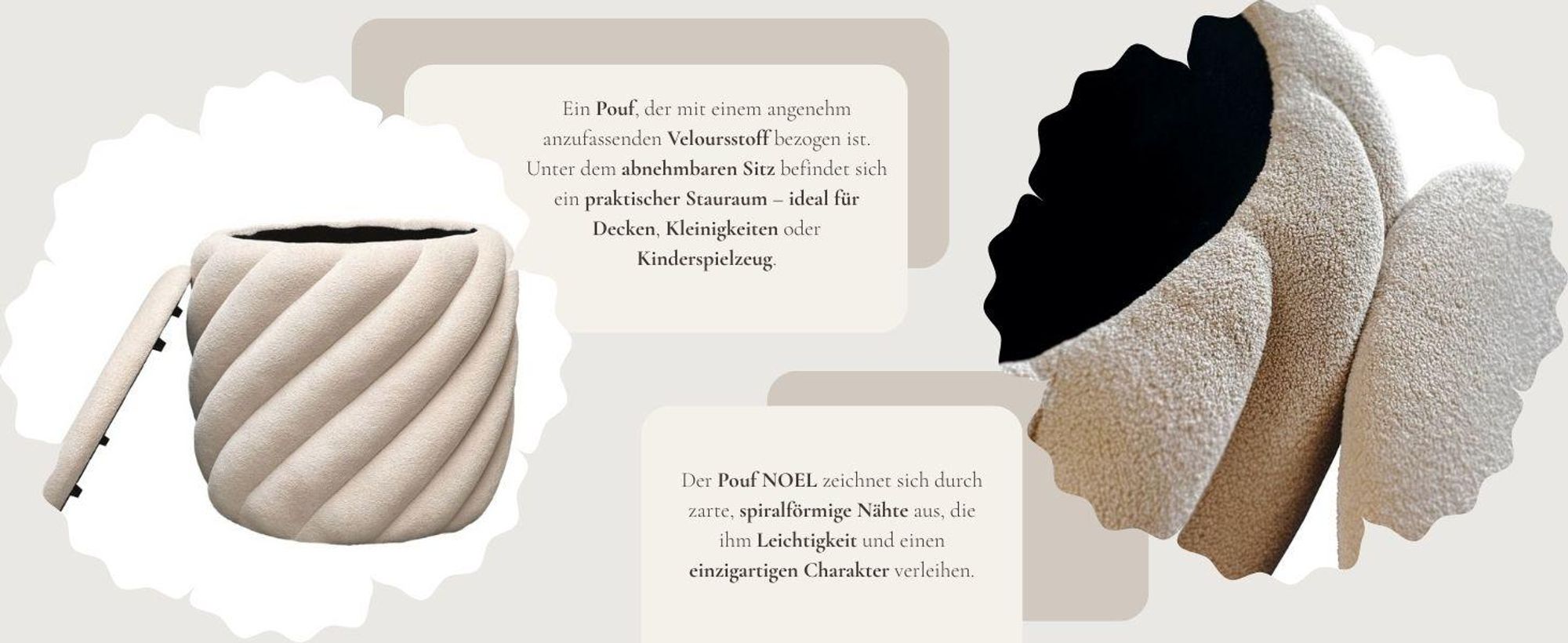 Polsterhocker NOEL mit Stauraum Beige