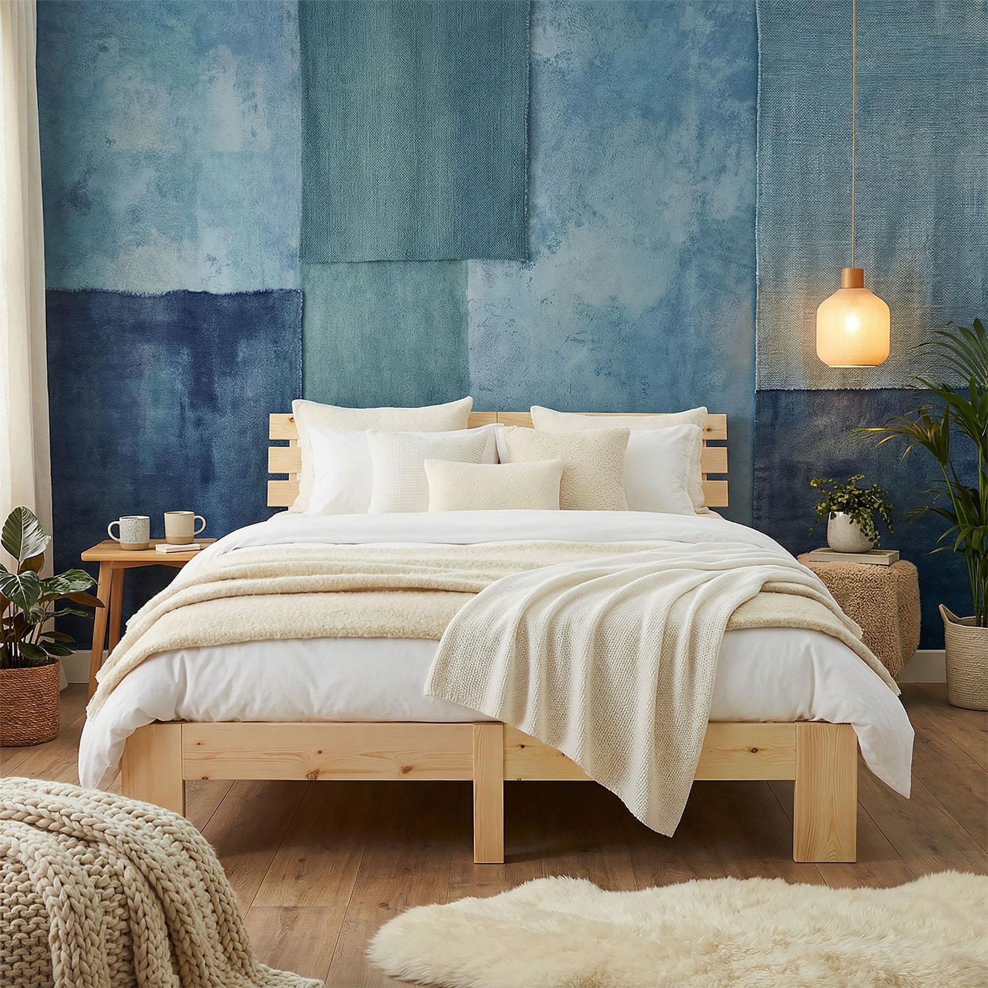 Homestyle4u Holzbett 160x200 Doppelbett mit Lattenrost Natur Kiefer Massivholz