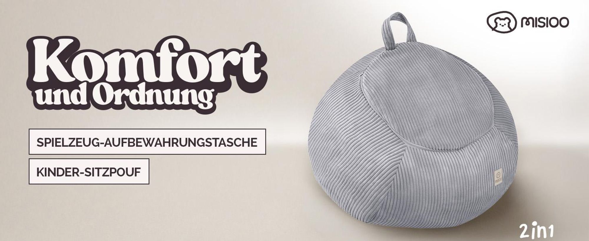 MISIOO Kinder Sitzsack Bezug für Kuscheltiere – Spielzeug Aufbewahrung & Bean Bag in einem – Cord Stoff, Waschbar, mit Reißverschluss