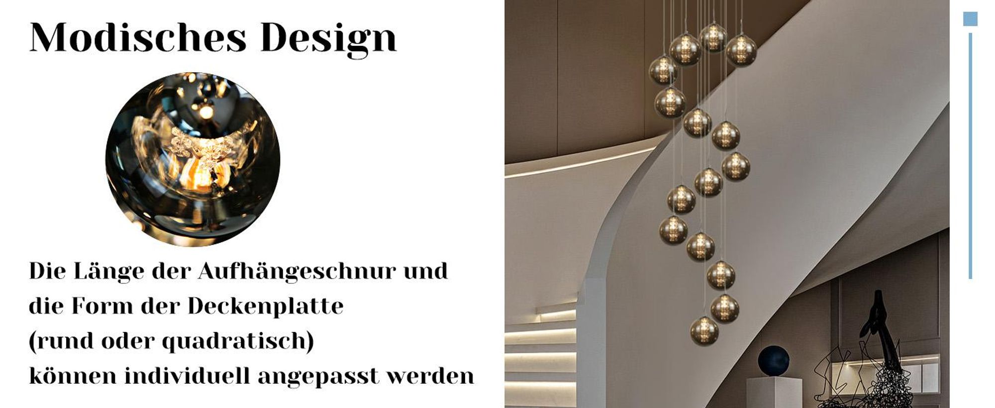ZMH Pendelleuchte esstisch 15 Flammig Grau Pendellampe Höheverstellbar Kronleuchter Hängeleuchte  Glas für Wohnzimmer Schlafzimmer Küche Flur