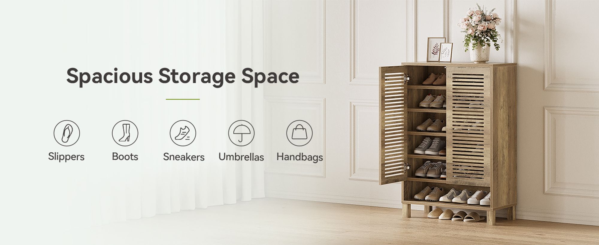 Tribesigns Schuhschrank, schmales Bauernhaus-Eingangsmöbel, platzsparender Organizer aus Holz mit 6 Regalen, Farbe Eiche natur  73*35*109 cm