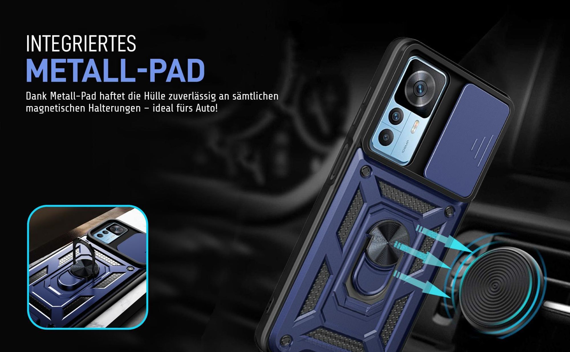 Bumper für Xiaomi 12T / 12T Pro in Blau mit Metallplatte