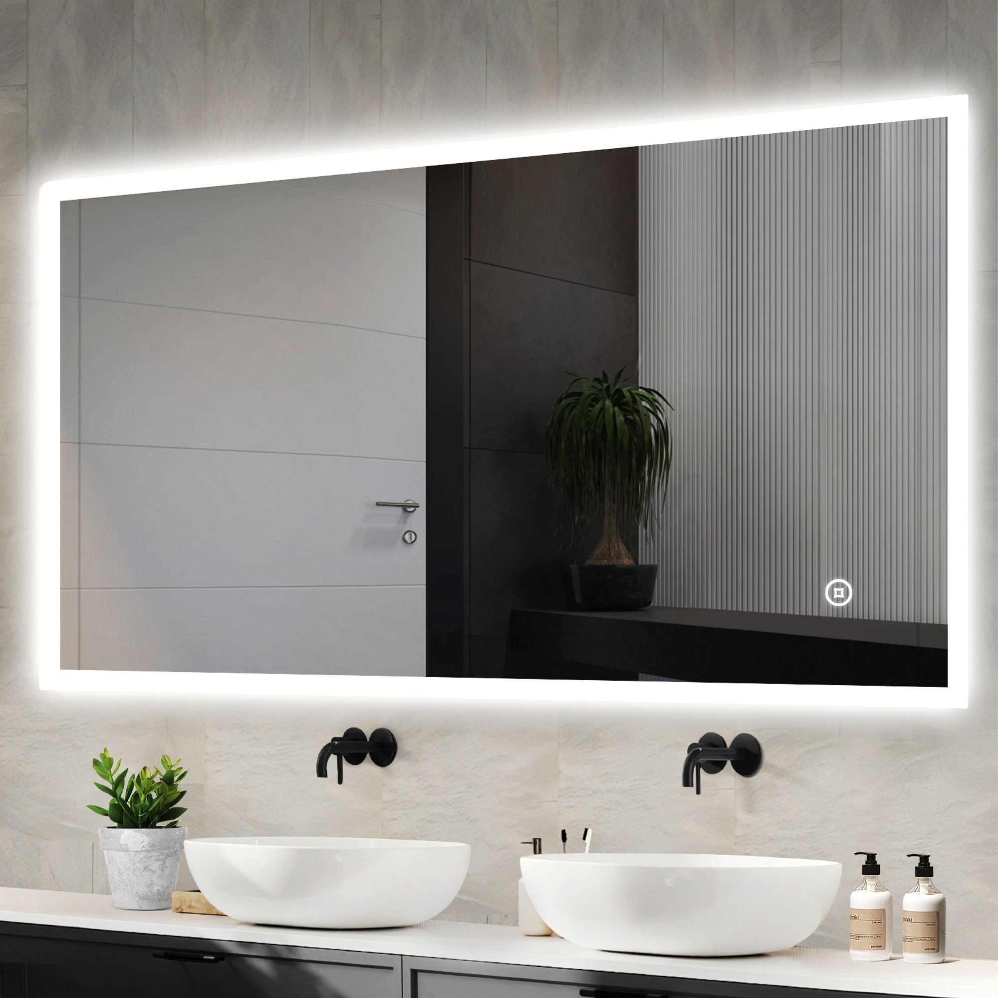 Heilmetz LED Badspiegel 120x60cm Badspiegel mit Beleuchtung Touch kaltweiß Lichtspiegel Badezimmerspiegel Wandspiegel IP44 energiesparend