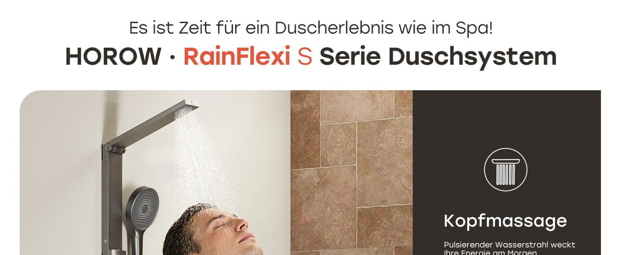 HOROW Regendusche Set Grau, Duschset Duschsystem mit 4 Massage-Modi, Klappbares Duschset, Höhenverstellbar, ohne Armatur, passt auch für Badewannen