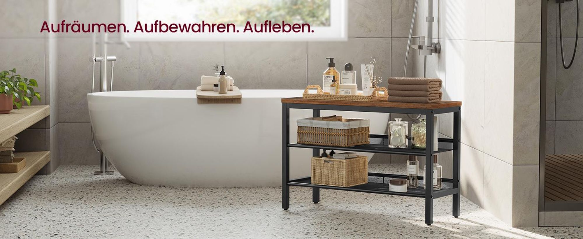 VASAGLE Schuhbank mit 3 Ebenen, Schuhregal, Schuhablage, einteiliges Design, mit erhöhten Kanten, Industrie-Stil, einfache Montage