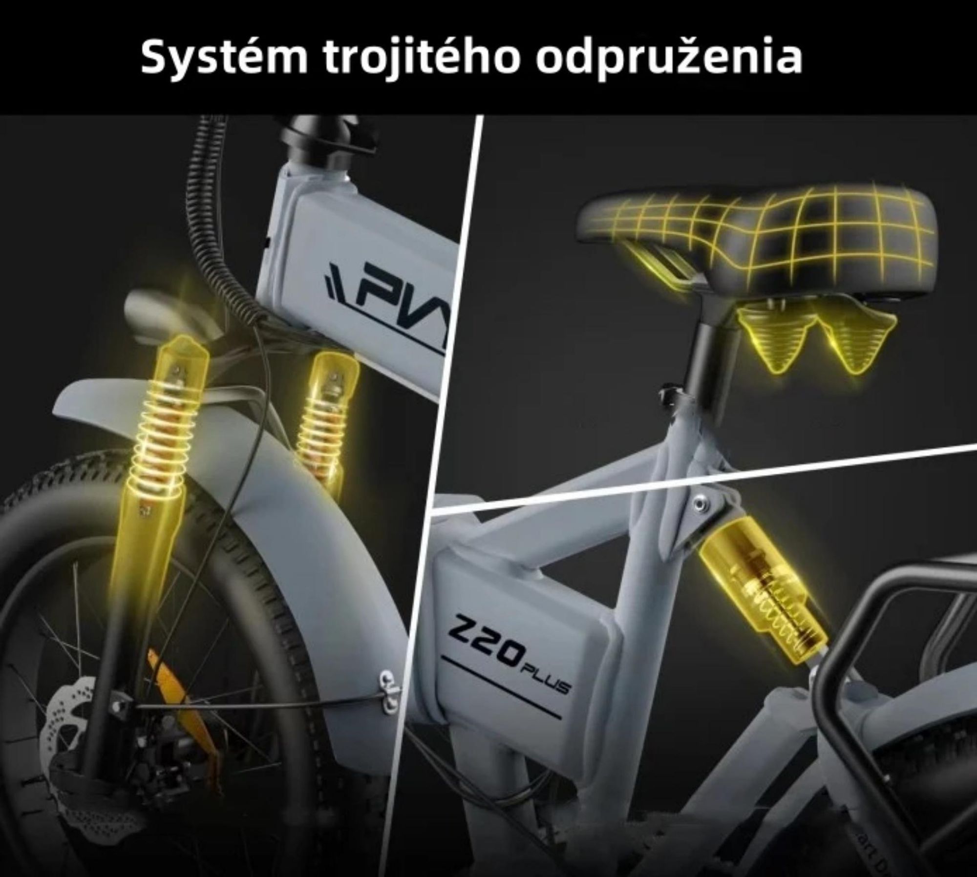 Elektrický bicykel PVY Z20 Plus 1000 - 250W motor 48V16.5AH batéria dojazd 120KM hydraulické kotúčové brzdy - sivá