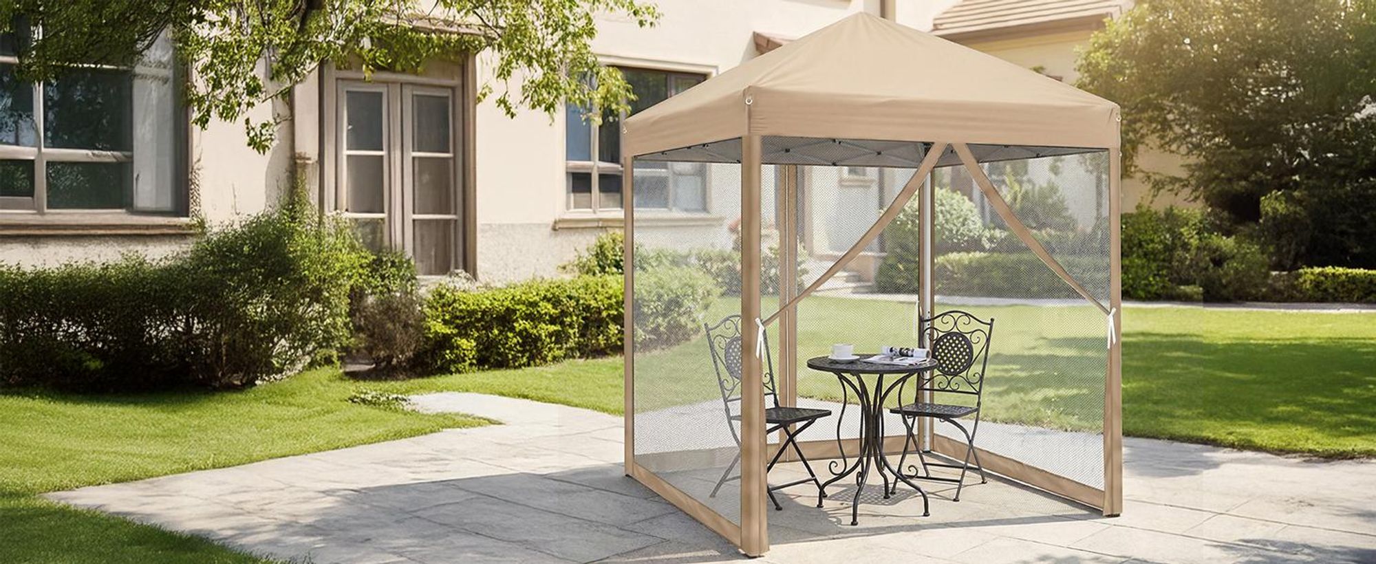 FCH 2x2m Faltpavillon, Pop Up Pavillon mit 4 Seitenwänden, wasserdicht, UV-Schutz,Gartenpavillon ,Khaki