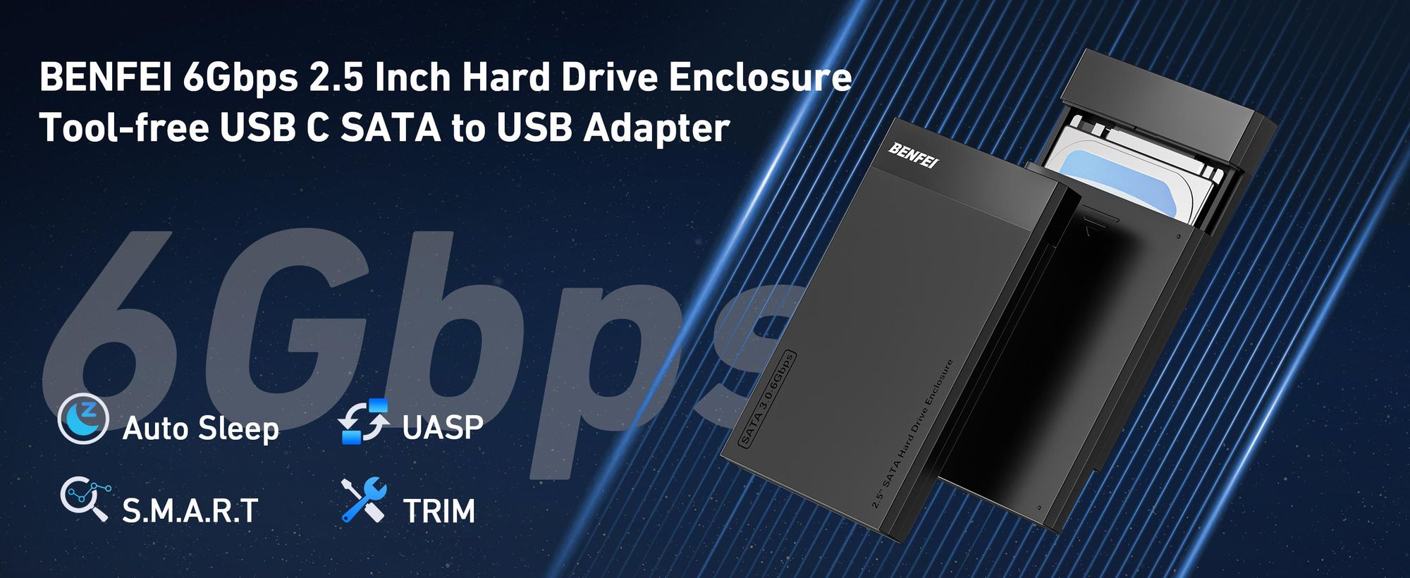 BENFEI Festplattengehäuse 2.5 Zoll Festplattengehäuse SATA III USB 6Gbps