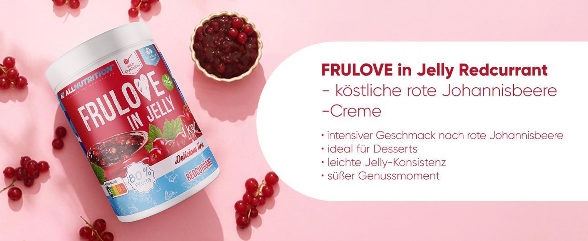 ALLNUTRITION FRULOVE In Jelly Redcurrant 1000g Marmelade Früchte rote Johannisbeere