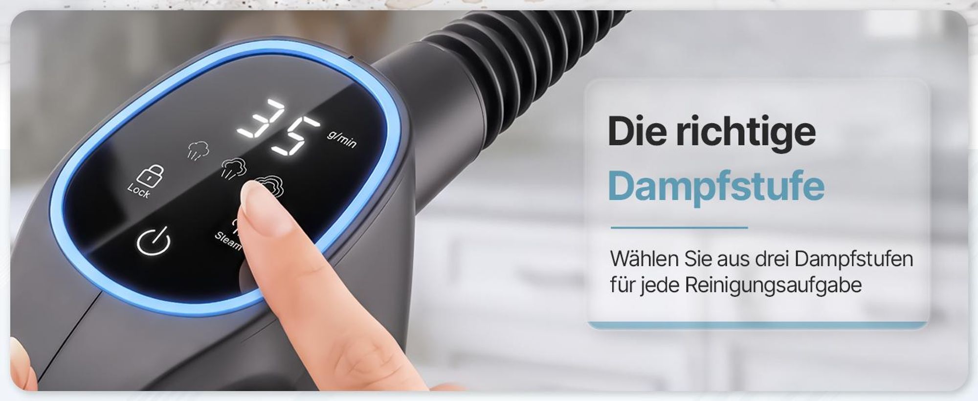 Olvy 14-in-1 Dampfreiniger mit Wischfunktion und Touchscreen – 125 °C Dampf – Handdampfreiniger für Teppiche, Sofas & Hartböden – 5 m Kabel