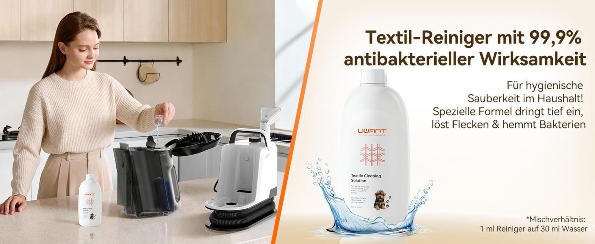 Uwant Y100 Nass Trockensauger, 600W Teppichreiniger Waschsauger, 18.000 PA Leistungsstarker Nasssauger Polsterreiniger für Sofa, Auto & Teppich
