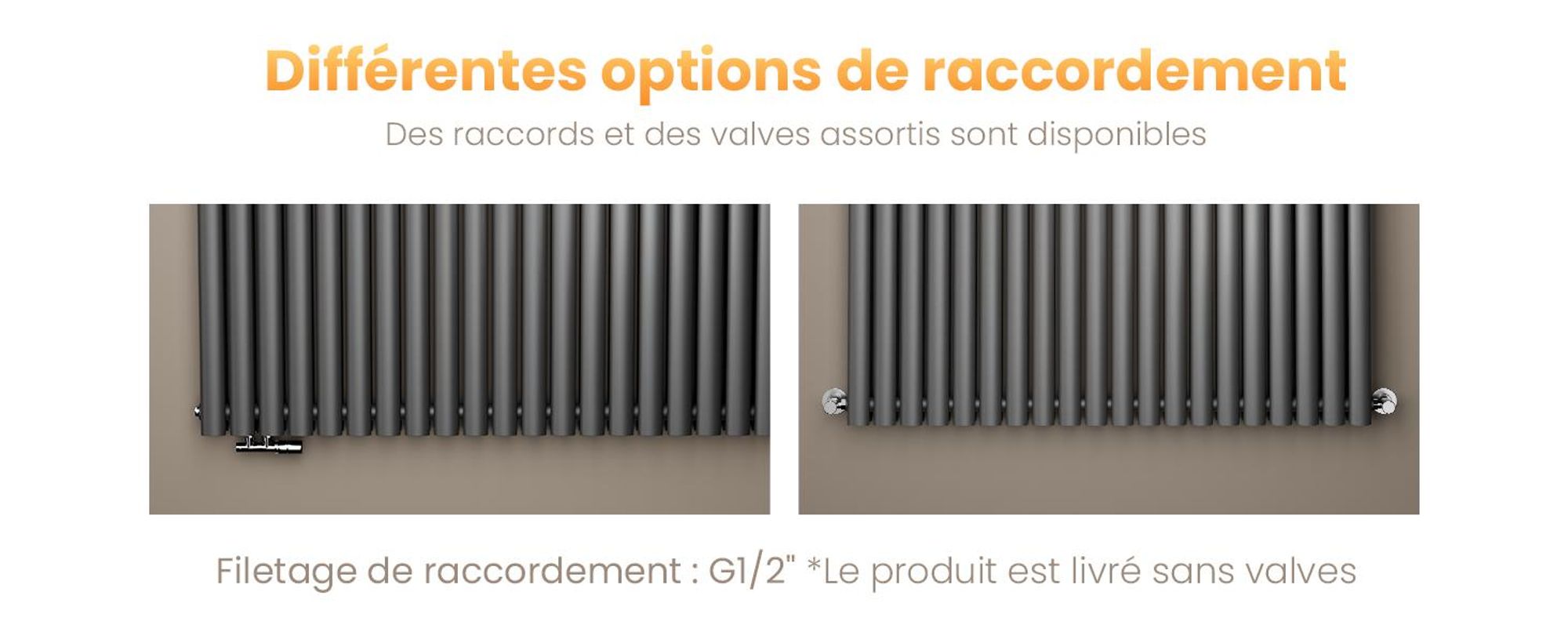 EMKE Radiateur design 600 x 1180 mm Radiateur horizontal ovale Raccord latéral Double couche Chauffage, 1828W, Anthracite sans thermoplongeur