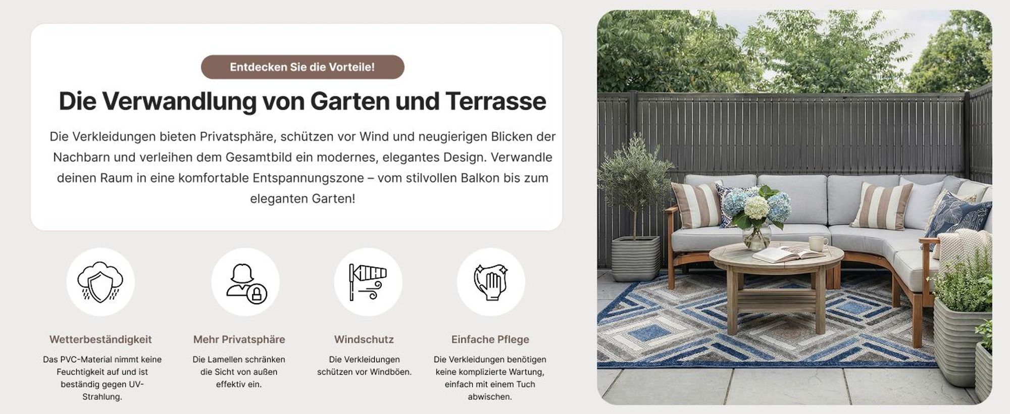 Sichtschutz Garten Kunststoff, PVC, Mazovia 153x250 cm Grau, Wetterfest und UV-beständig, Ganzjähre Modern Sichtschutz für Gartenzaun, Sturmfest Zaun