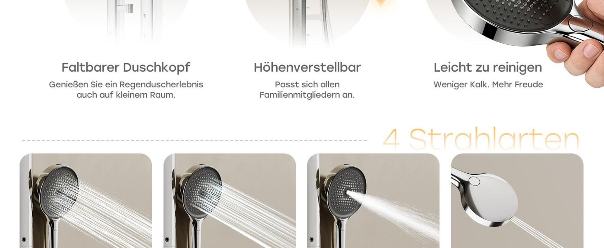 HOROW Regendusche Set mit Thermostatarmatur, Chrom Duschset Duschsystem mit 4 Massage-Modi, Klappbares Duschset, Höhenverstellbar, für Badewannen