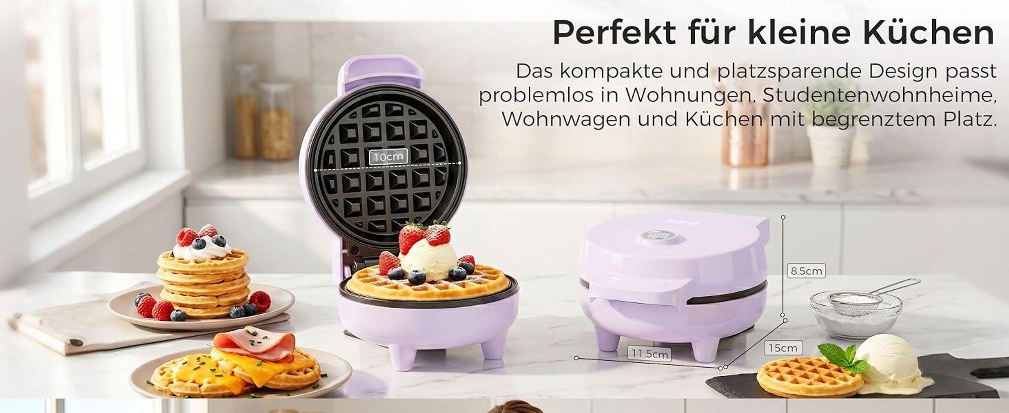 YASHE Mini Waffeleisen 550W, Antihaft-Waffelmaschine, Lila