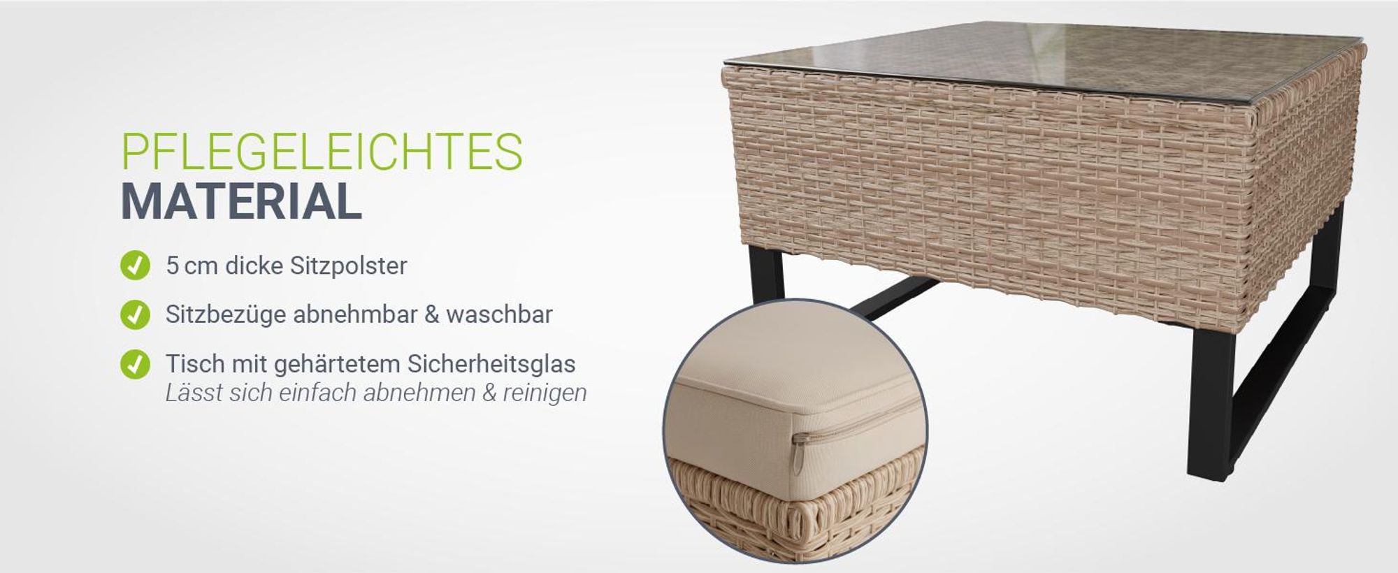 Juskys Polyrattan Lounge Santorini - Sitzecke mit Beistelltisch & Auflagenbox - Creme
