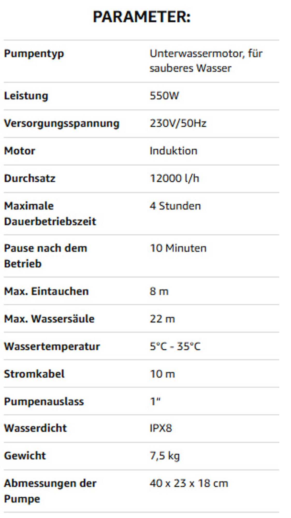 Saubere Brunnenwasser Tauchpumpe 480W