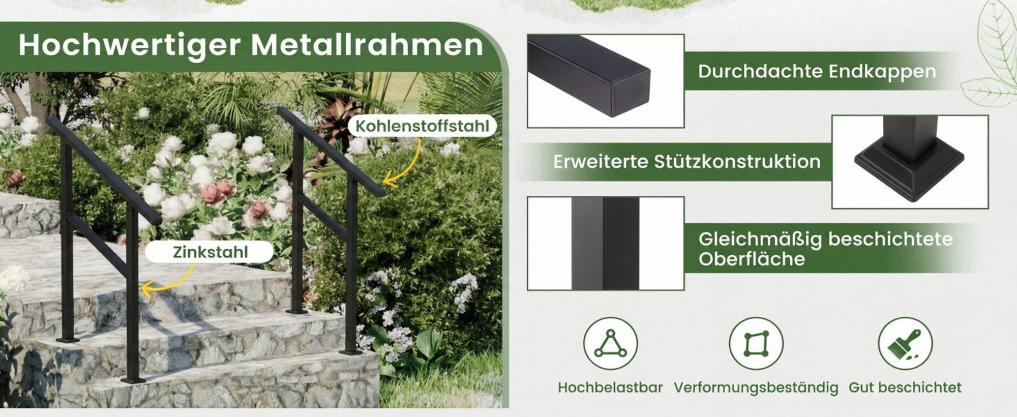 COSTWAY Handlauf, Treppengeländer Seitliche Montage, Eingangsgeländer mit flexiblem Winkelverstellung & Montagematerial, Geländer für Treppen 138 cm