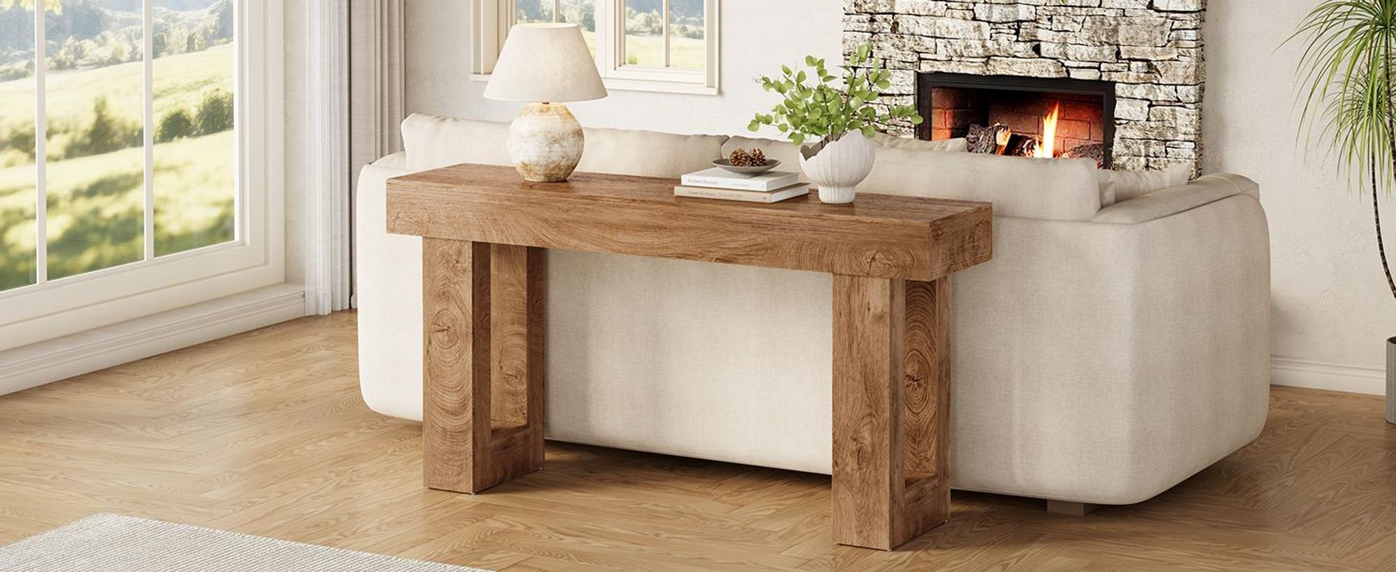 LITTLE TREE Konsolentisch, 160 cm, Eingangsbereich, Sofatisch hinter der Couch, Holztisch für Flur, industriell gefertigter Konsolentisch, Eichenfarbe