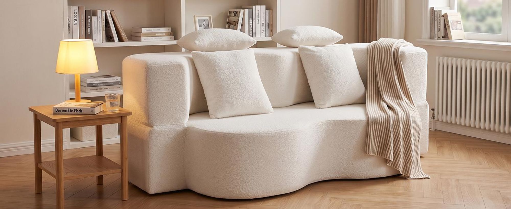 Sofa 3-Sitzer mit Schlaffunktion, 196 cm Komfortables Schlafsofa aus Teddyfleece, bis 450kg belastbar, Bettcouch, Couch Gästebett, platzsparend