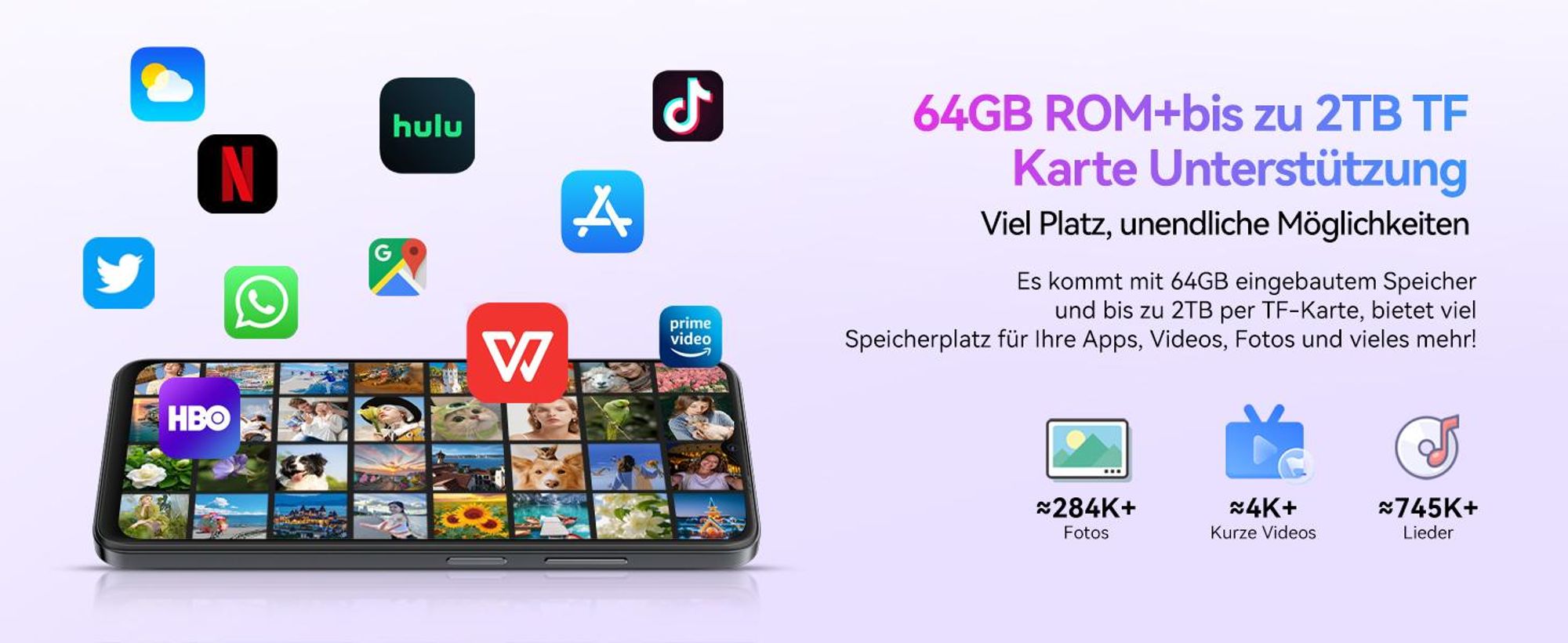 Blackview Wave 8C  6.56"  Handy Ohne Vertrag, 6GB+64GB, Dual SIM, 4700mAh, Face ID, 13MP+ 8MP Kamera, 4G, Sunset Purple