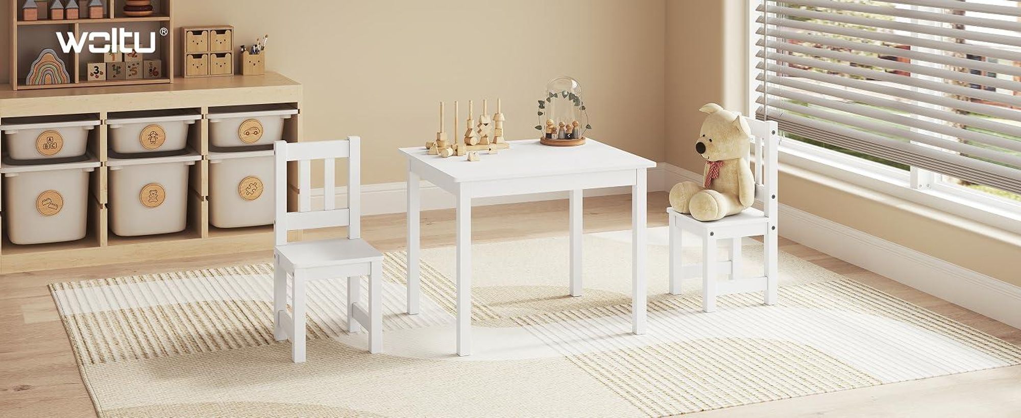 WOLTU Kindertisch mit 2 Stühlen, für Kinderzimmer Kindergarten, Kinder Tisch Stuhl Set, Weiß