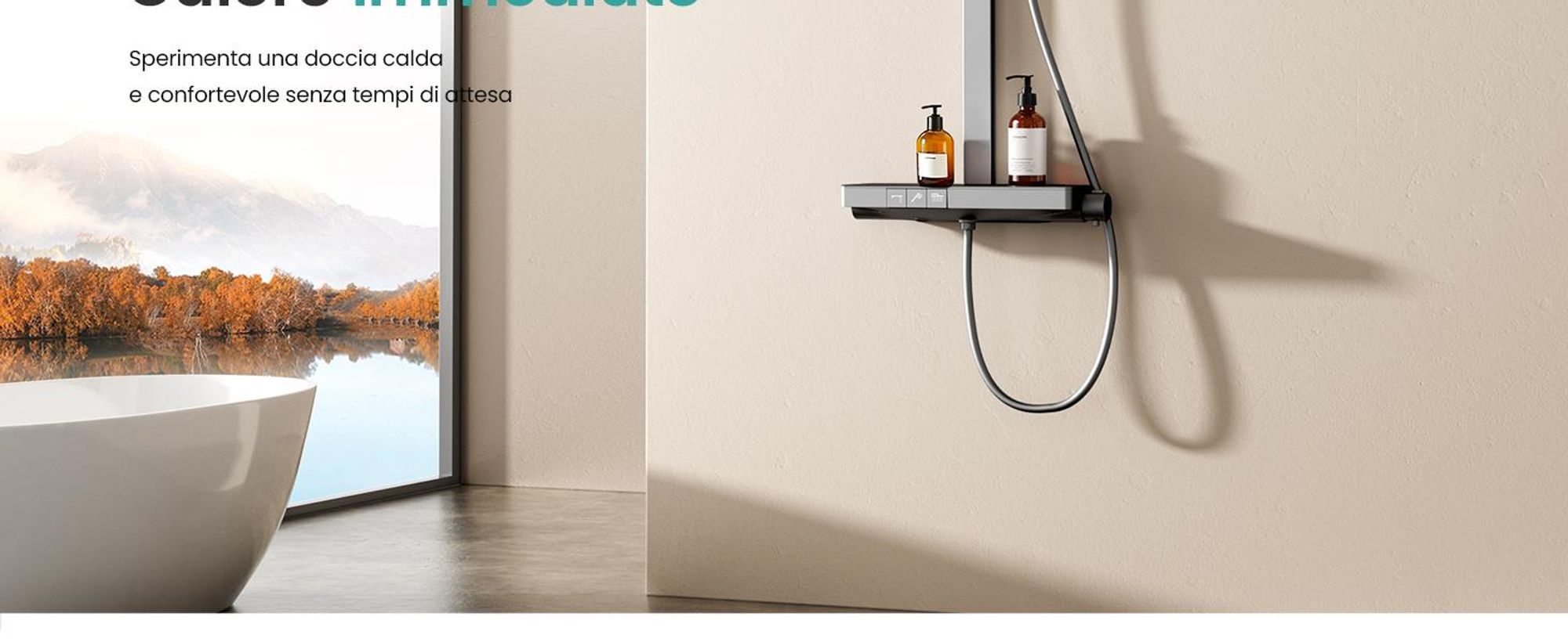 Sistema doccia EMKE con termostato, pannello doccia, doccia a pioggia 36x24cm, rubinetteria 3 in 1 per vasca e doccia per il vostro bagno moderno, KTW, antracite opaco
