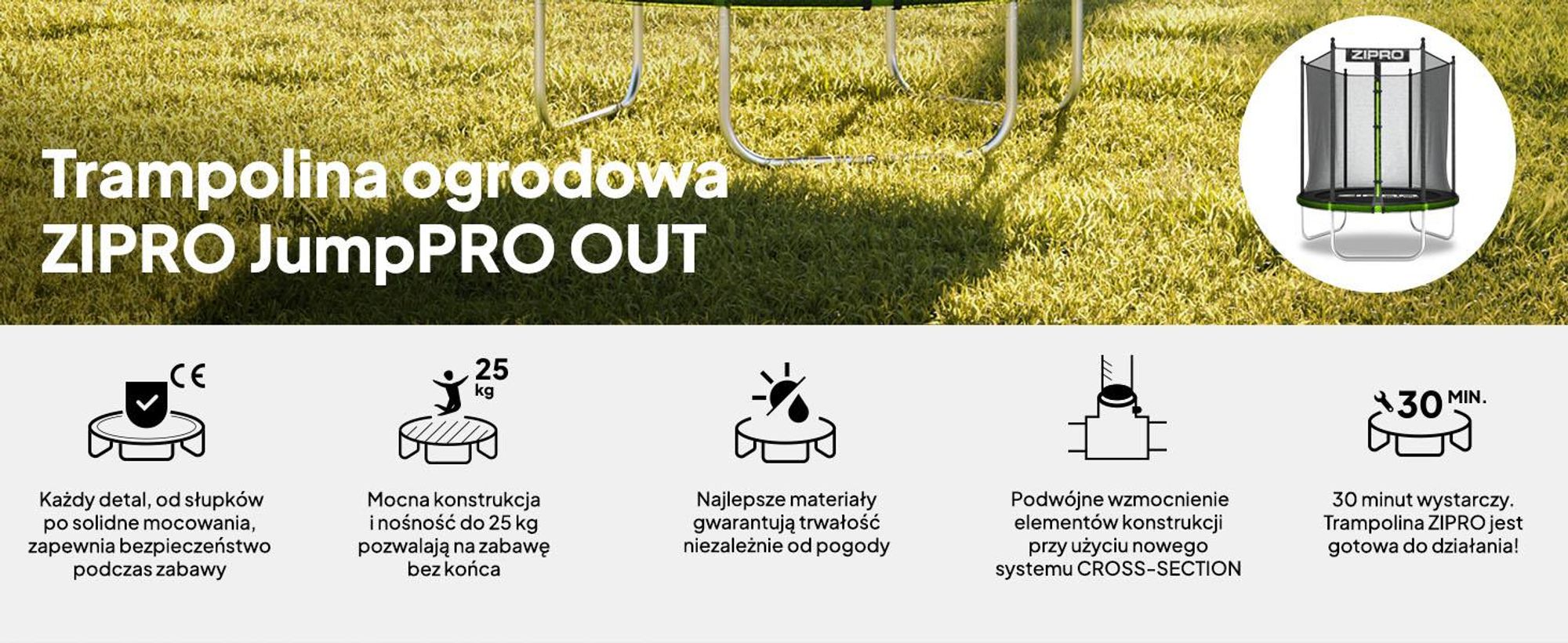 Trampolina ZIPRO Jump Pro Out | 4FT (Ø 127 cm) | Trampolina ogrodowa dla dzieci – kompletny zestaw z siatką zabezpieczającą, osłoną krawędzi, do użytku na zewnątrz, kolor zielony