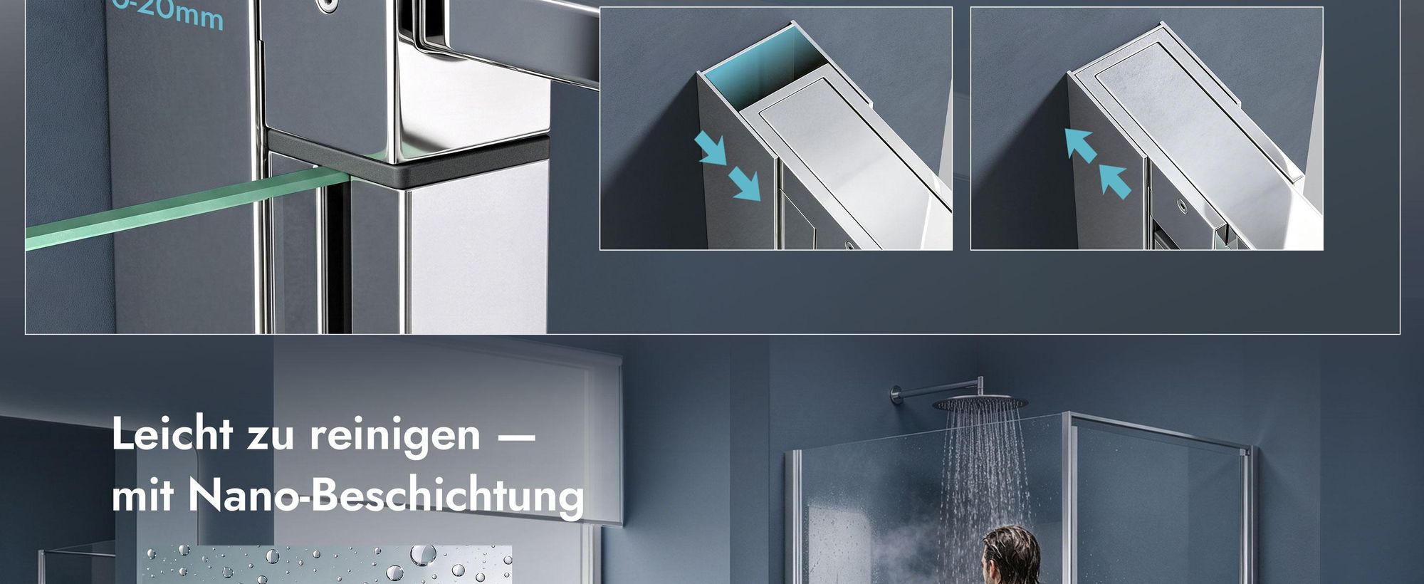doporro Eck-Duschkabine 75x100x195cm Eckdusche mit Hebe- und Senkmechanismus ESG-Sicherheitsglas Klarglas inkl. Easy-Clean-Beschichtung Ravenna36K-Plus