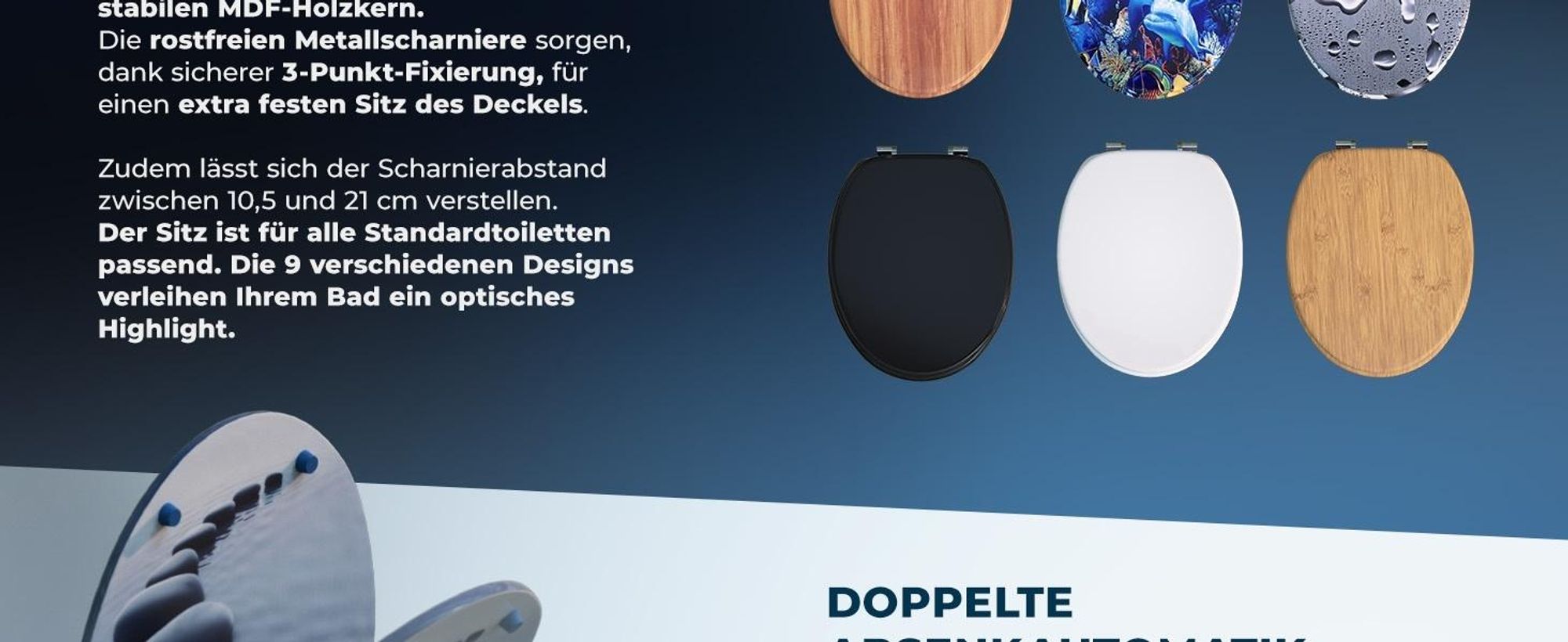 CASARIA WC Sitz mit doppelter Absenkautomatik Steine