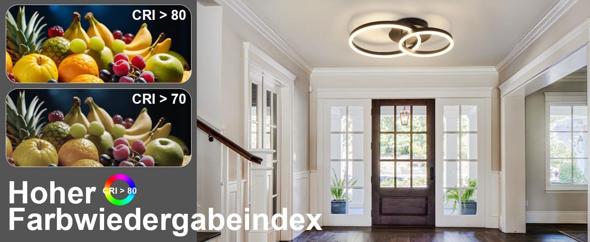 ZMH LED plafoniera 45W dimmerabile con telecomando lampada a soffitto 2 anelli luce interna per soggiorno camera da letto cucina ufficio studio nero