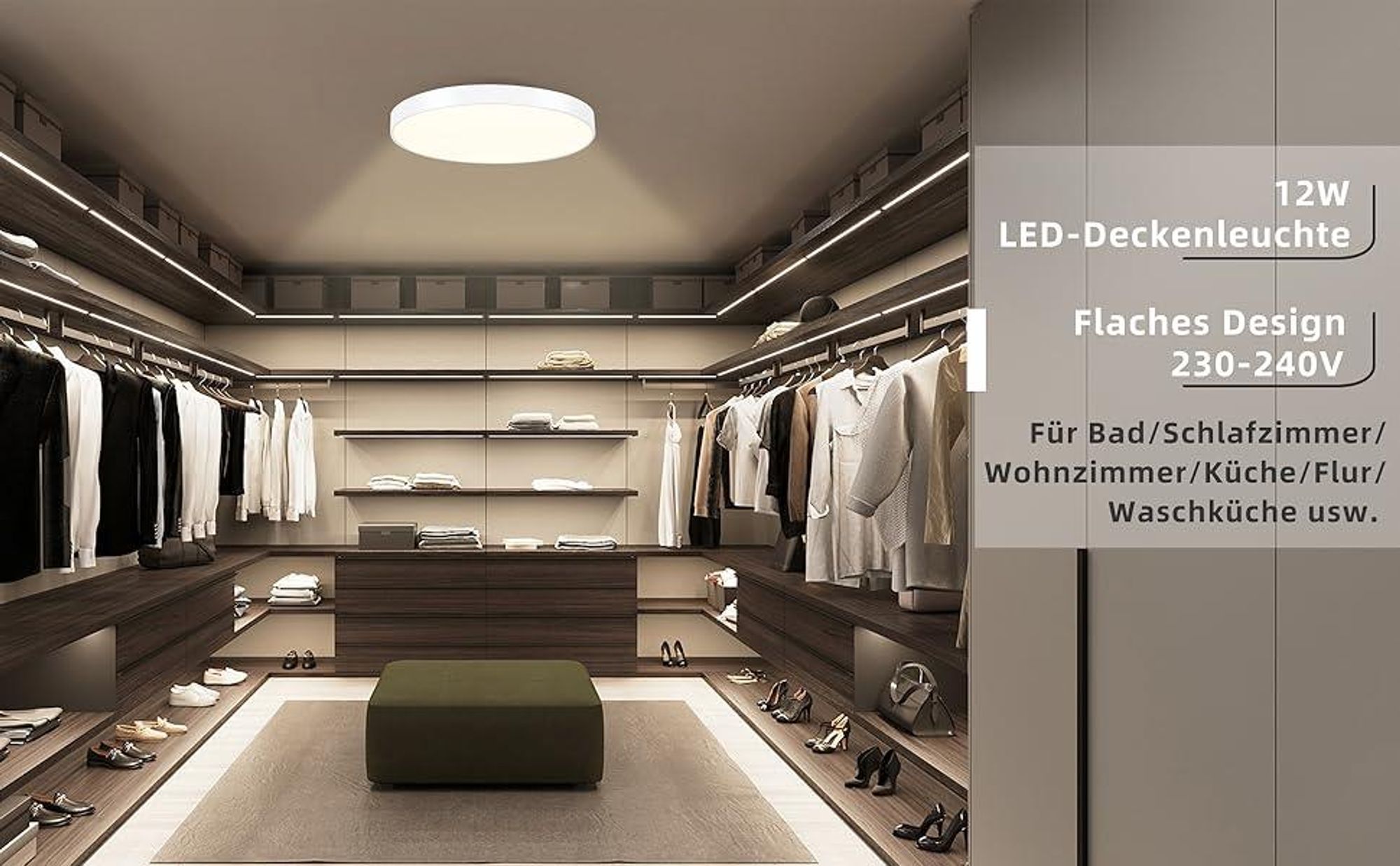 ZMH LED plafoniera bianco caldo 12W IP44 21cm rotonda moderna lampada da cucina piatta per cucina soggiorno