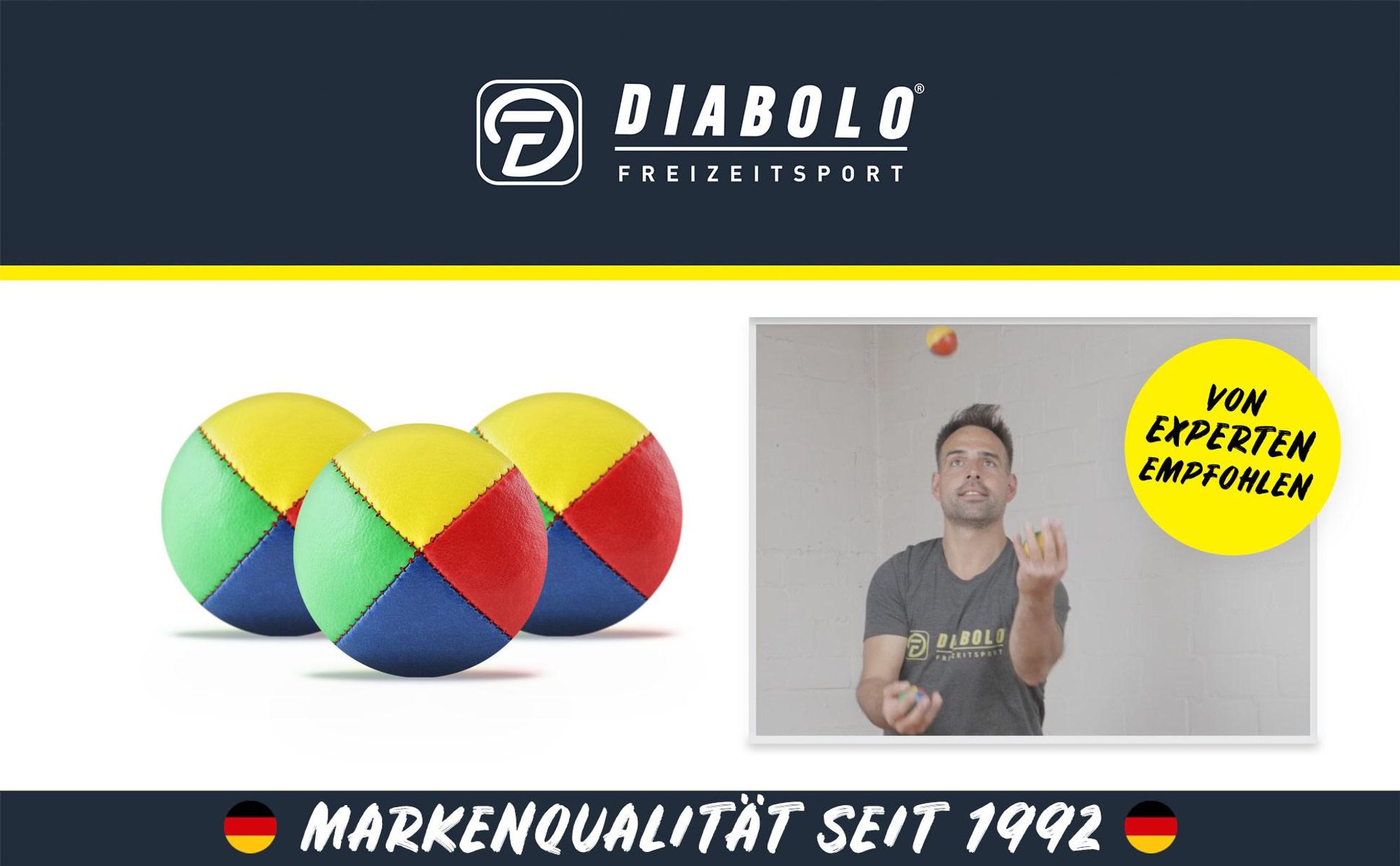Diabolo jonglierbälle erwachsene - 62 mm Set mit 3 jonglierbälle In vier Farben | jonglierbälle anfänger kinder mit plastikfreier Geschenkverpackung