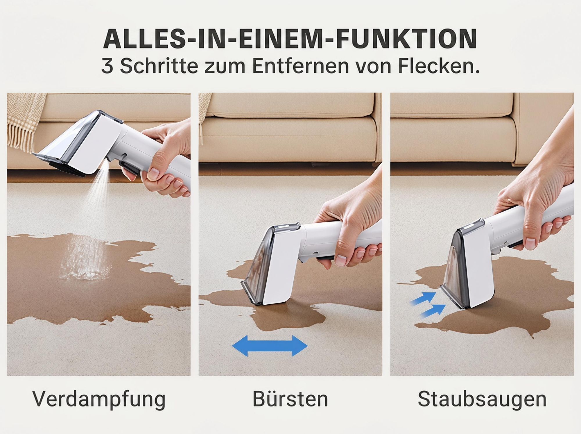 Lubluelu A6 3-in-1 Polsterreiniger Waschsauger Teppichreiniger 15000Pa 600W, 1,75L+1L Doppeltank, Fleckenreiniger für Sofa, Polster & Auto