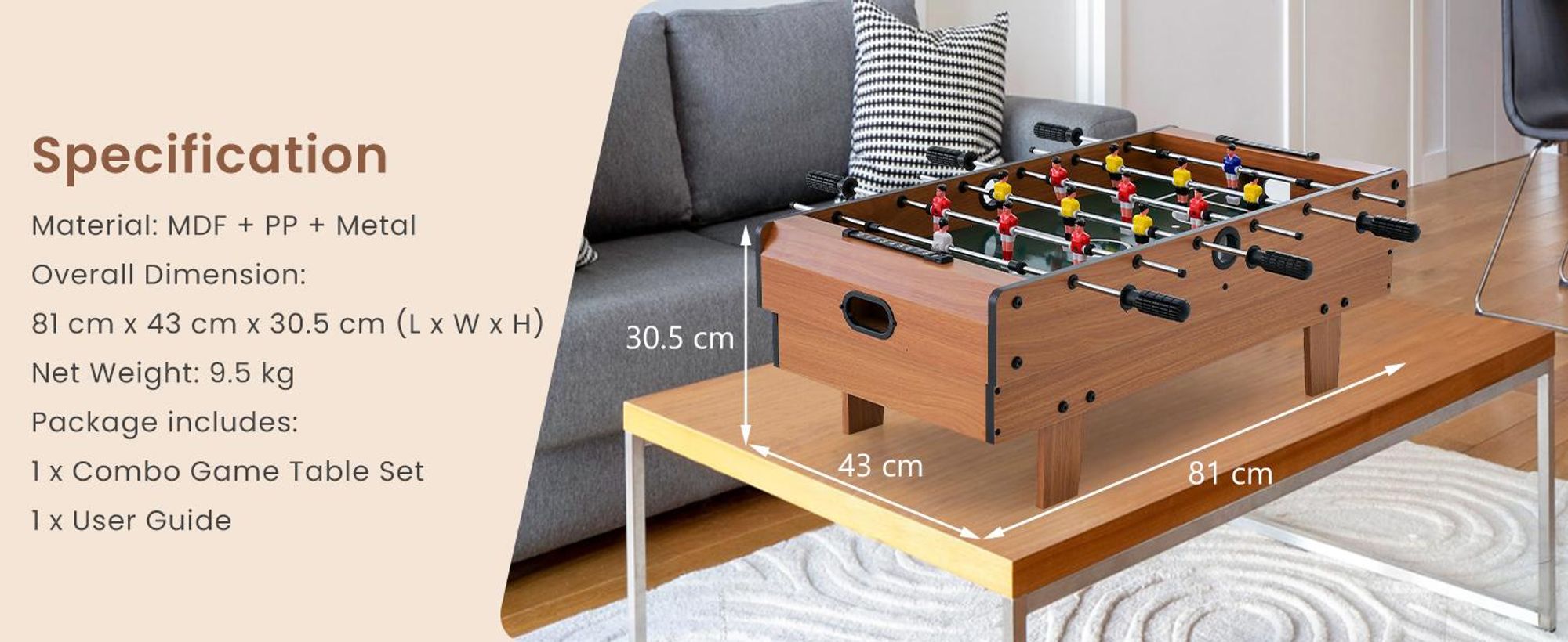 COSTWAY 4 in 1 Spieltisch, Billardtisch & Tischtennistisch & Air Hockeytisch & Tischkicker, Multifunktionsspieltisch aus Holz, für Kinder & Erwachsene