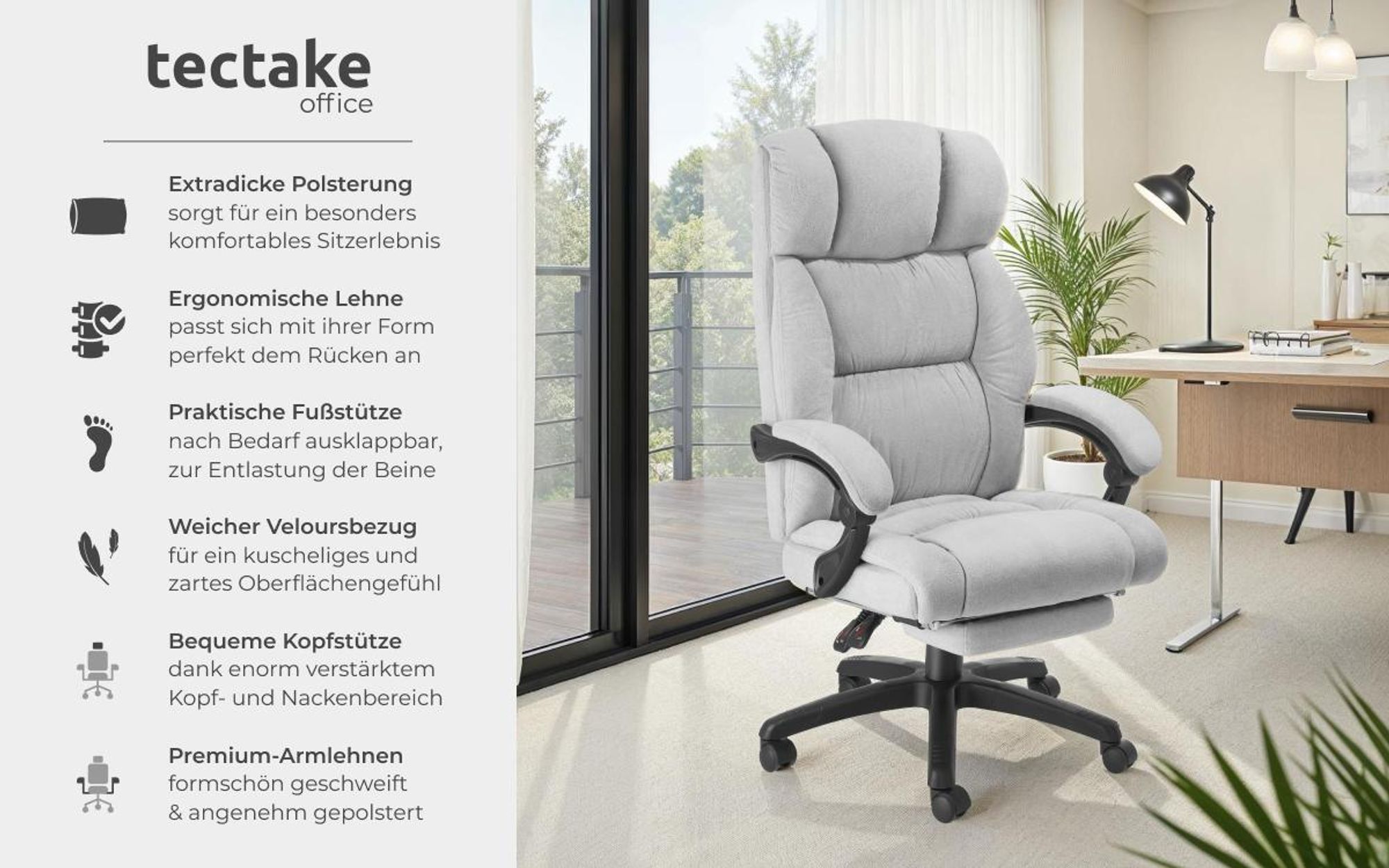 tectake® Bürostuhl Jillien 360° drehbar, stufenlos höhenverstellbar
