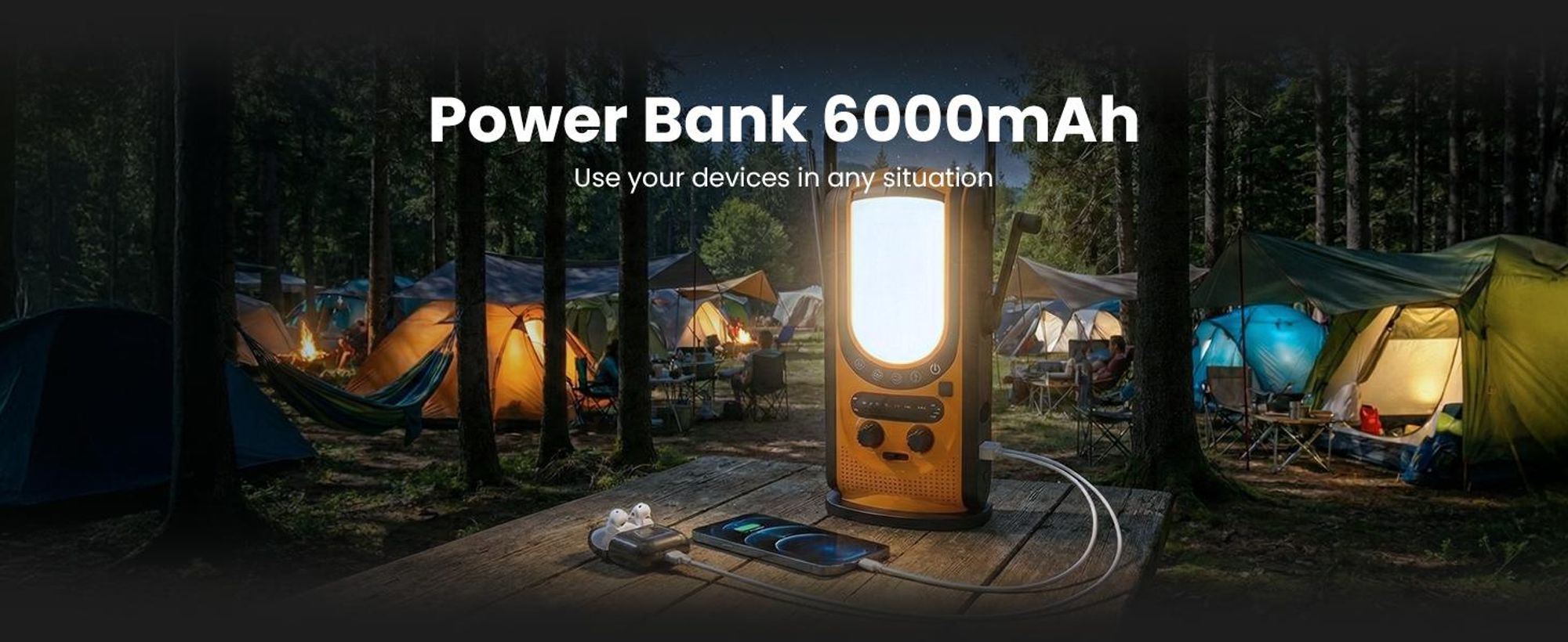Extralink Noodradio op zonne-energie 6000 mAh, Dynamo, Powerbank, SOS-lamp