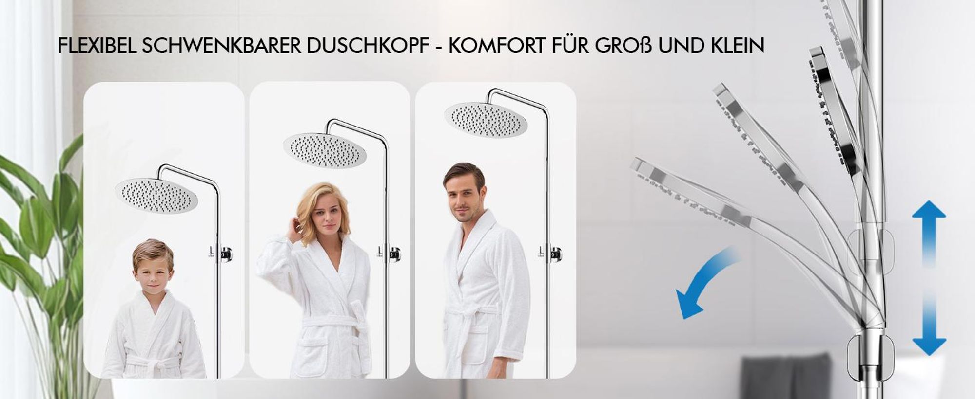 Homelody Duschsystem mit Thermostat und Glasablage, Brausegarnitur 3 Wasserausgabemodi, 12 Zoll Regendusche, Chrom