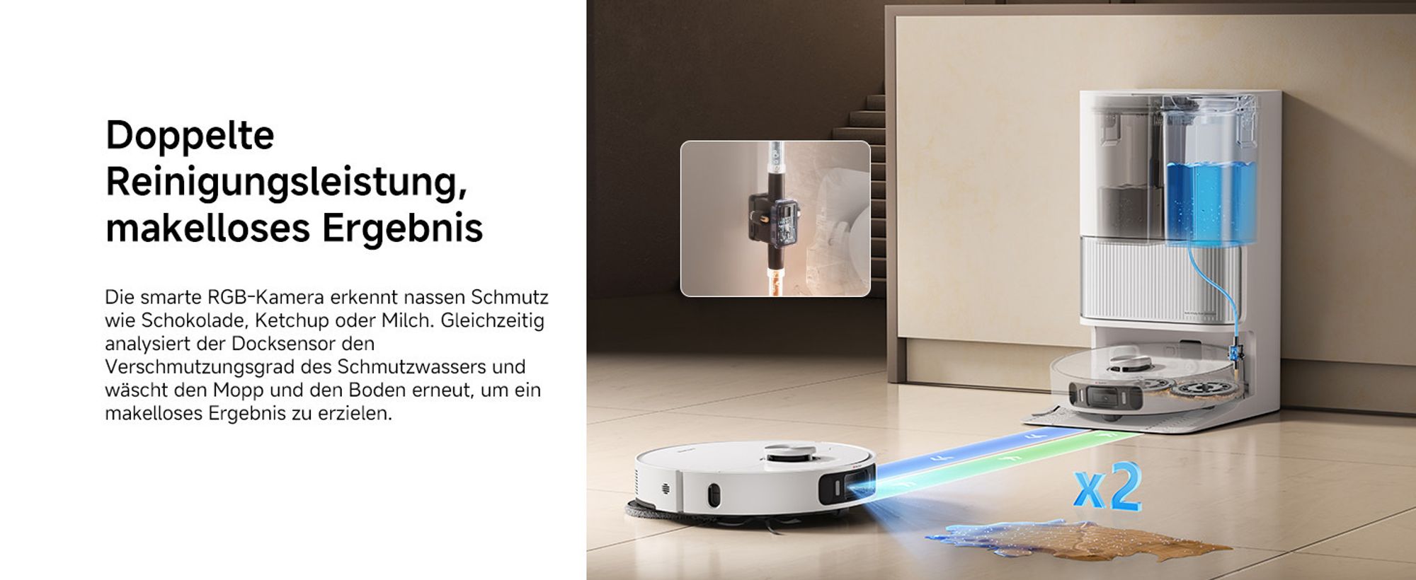 Dreame L40 Ultra AE Roboterstaubsauger mit Wischfunktion 2in1, 19000 Pa Saugleistung, 75 °C Selbstreinigung, Anti-Tangle, Dual-Line-Laser, Weiß