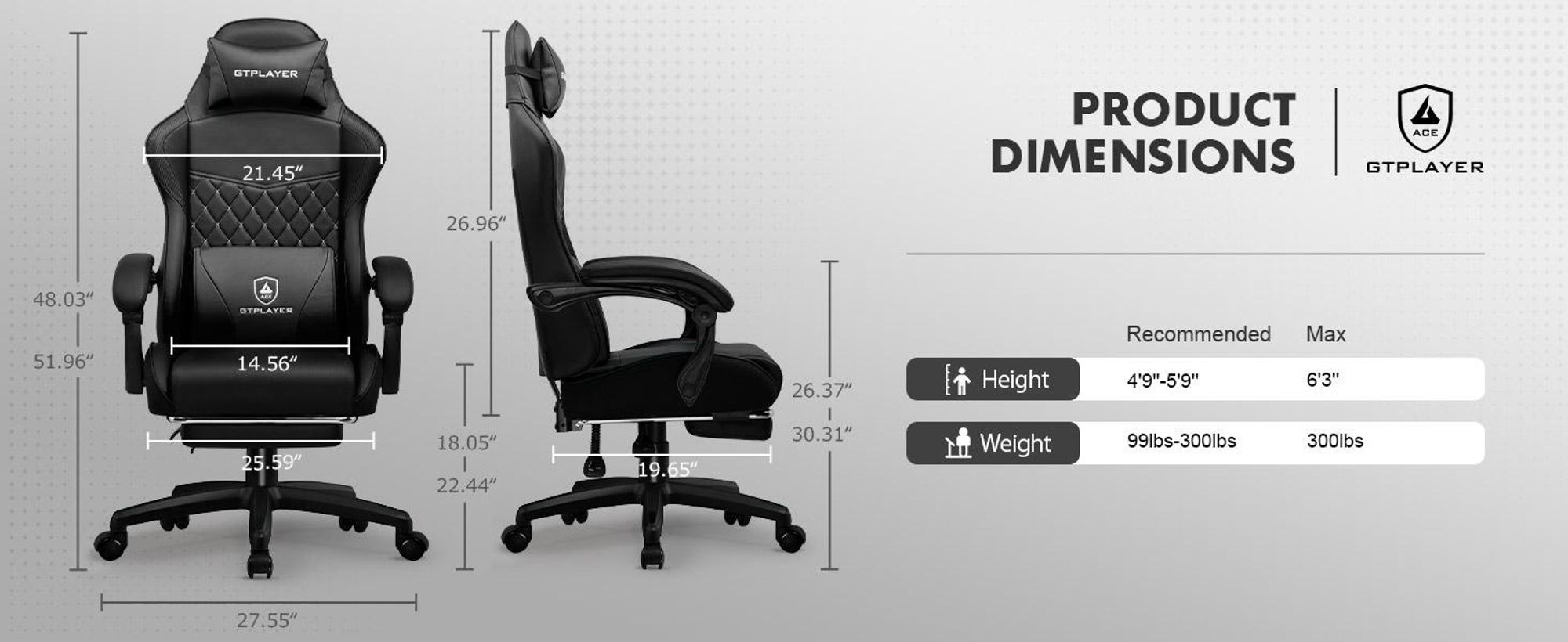 GTPLAYER Gaming Stuhl, Gaming Chair, Ergonomischer Höhenverstellbarer Bürostuhl, Zweckmäßig für Winter und Sommer, mit Doppelrückenlehne mit Fußstütz
