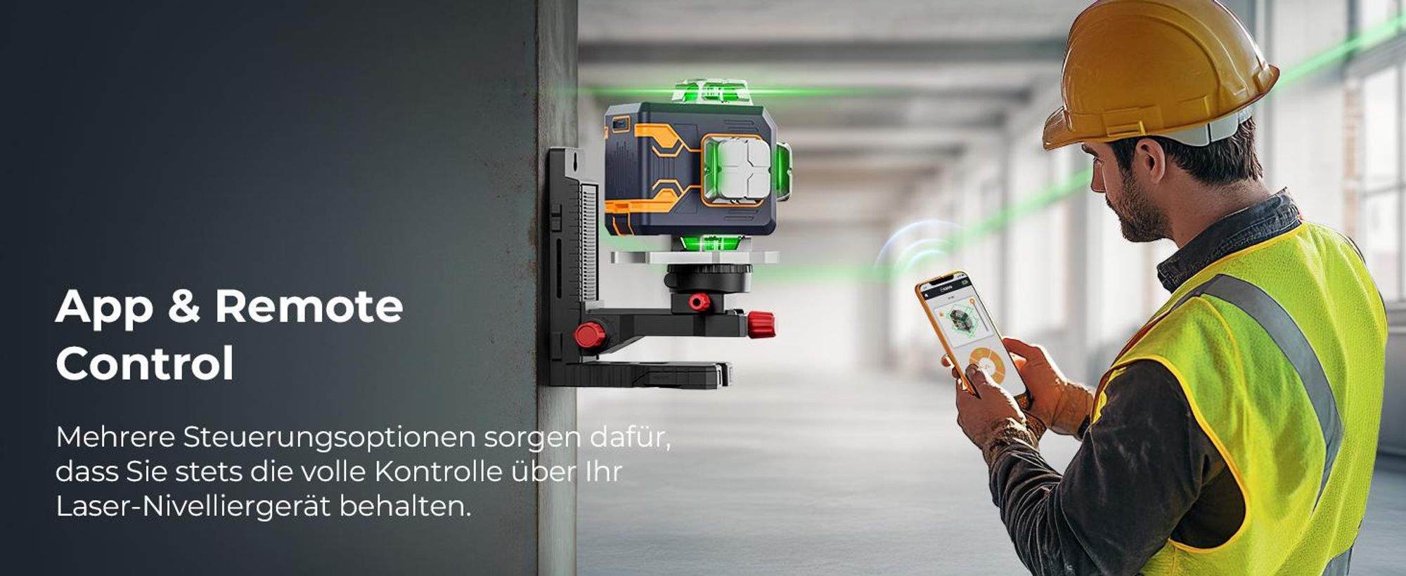 CIGMAN CMS02 Křížový Laser 4×360° Zelený s App, LCD a 2 Akumulátory