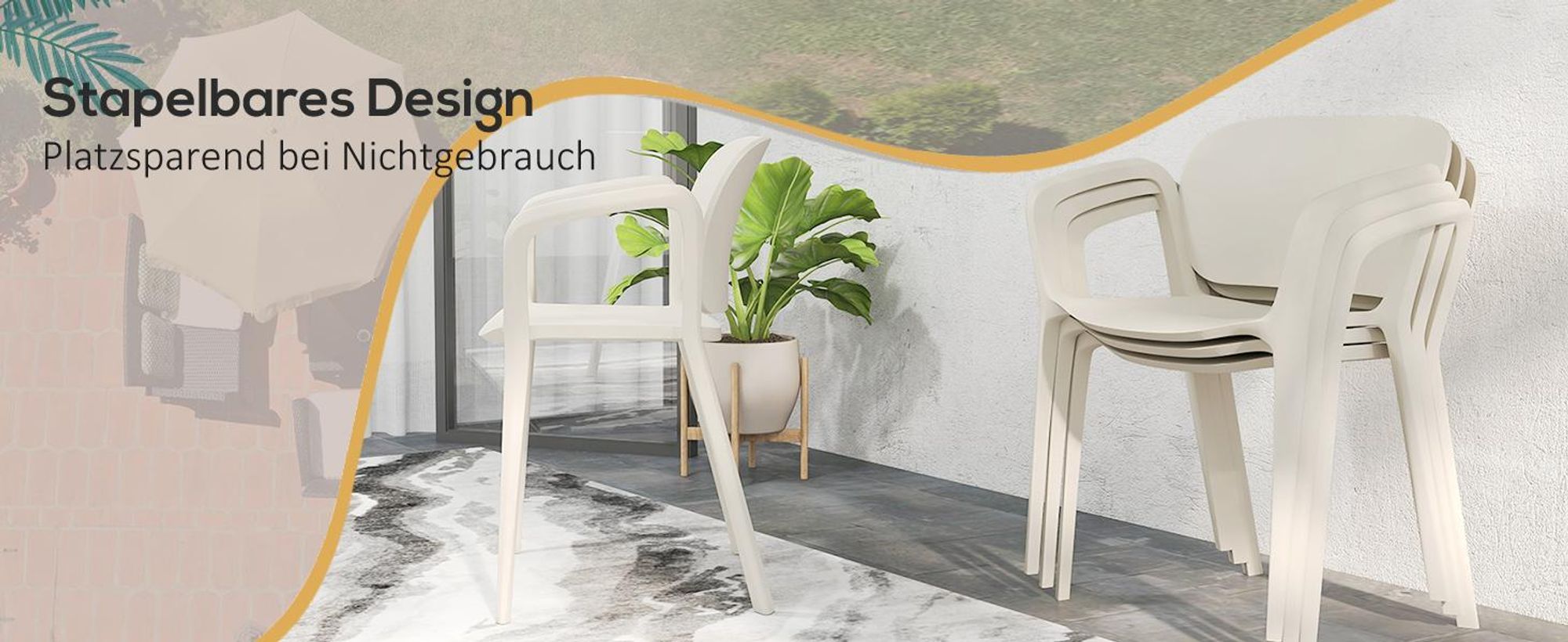 Outsunny Gartenstuhl 4er Set wetterfest Gartenstühle aus Kunststoff Stapelstuhl