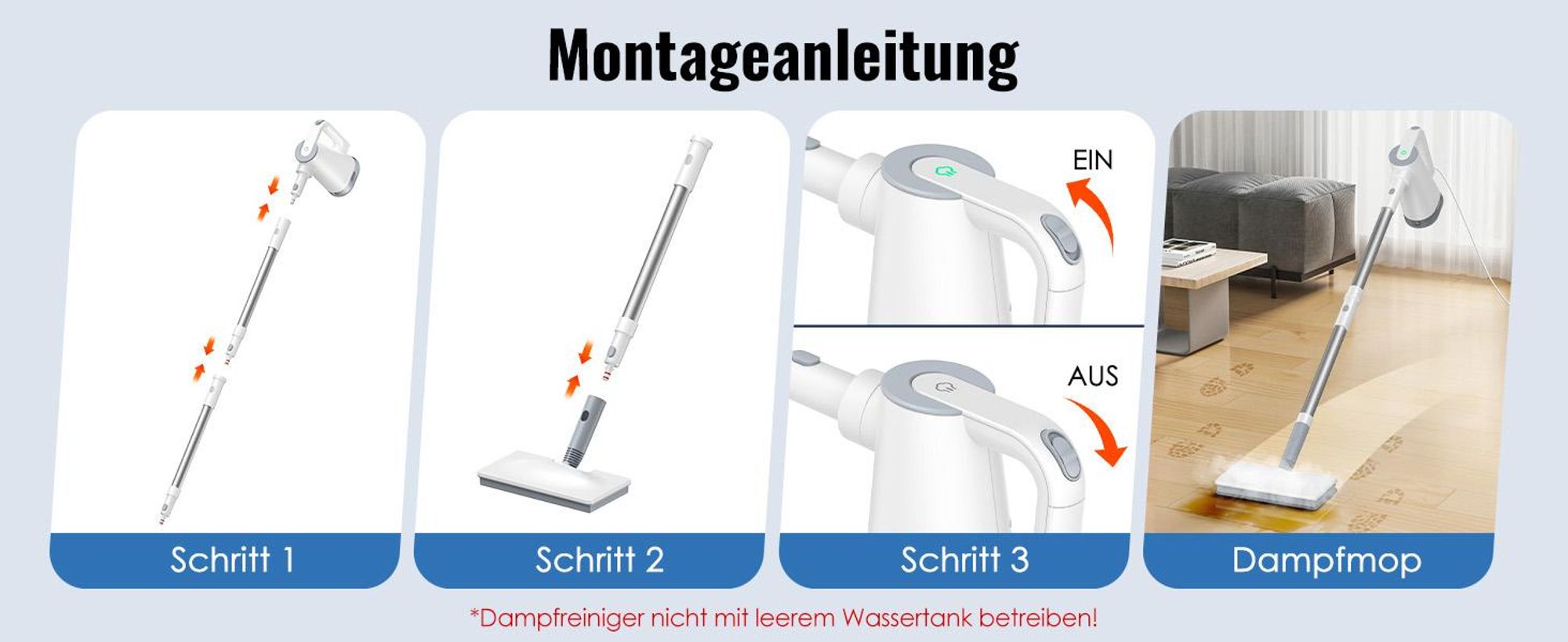 Dampfreiniger, Handdampfreiniger, 10-in-1 Dampfbesen, 15 s Aufheizzeit, 230°F Heißdampf, als Dampfmop mit Zubehör & 2 Pads, für Böden Teppiche Fenster
