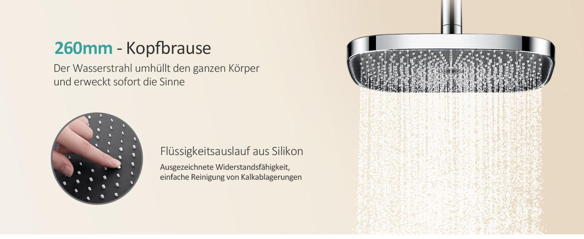 EMKE Duschsystem mit Thermostat, 36x24mm Regenduschkopf, Handbrause mit 3 Strahlstärken Regendusche mit Glasablage, Bad- & Duscharmaturen, KTW, Chrom