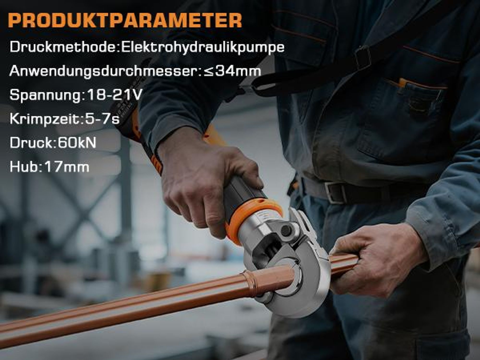 Elektro Presszange mit TH-Kontur (TH16, TH20, TH26, TH32) V-Kontur (V12, V15, V18, V22, V28) für Kupferrohre Edelstahlrohre Verbundrohr, Crimpzange