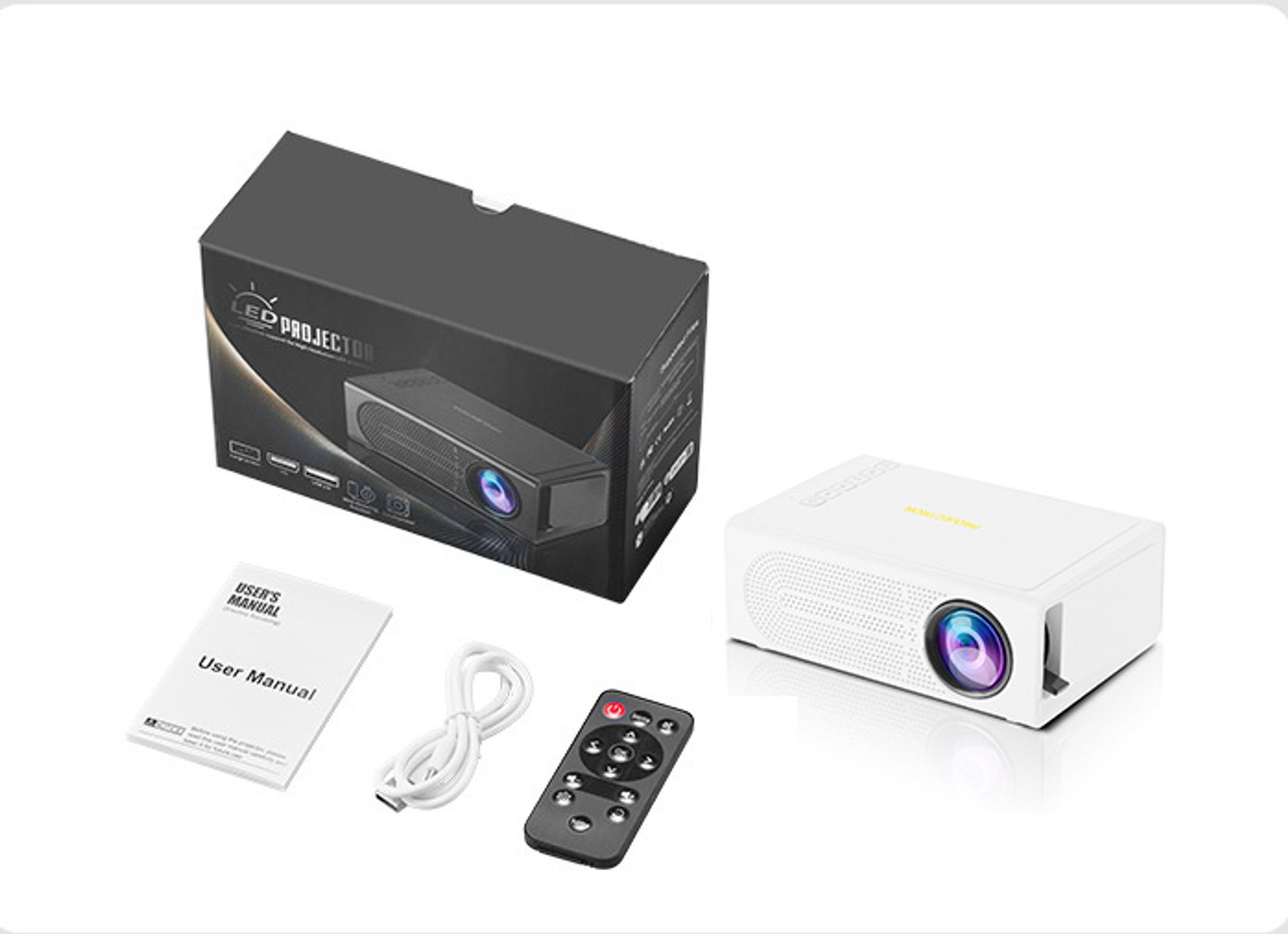 ZELURXX Spielzeug Projektor, Mini Beamer tragbar, mit 5V2A Powerbank nutzbar, kompatibel mit Handy & USB, LED Heimkino für Kinder & Outdoor, Weiß